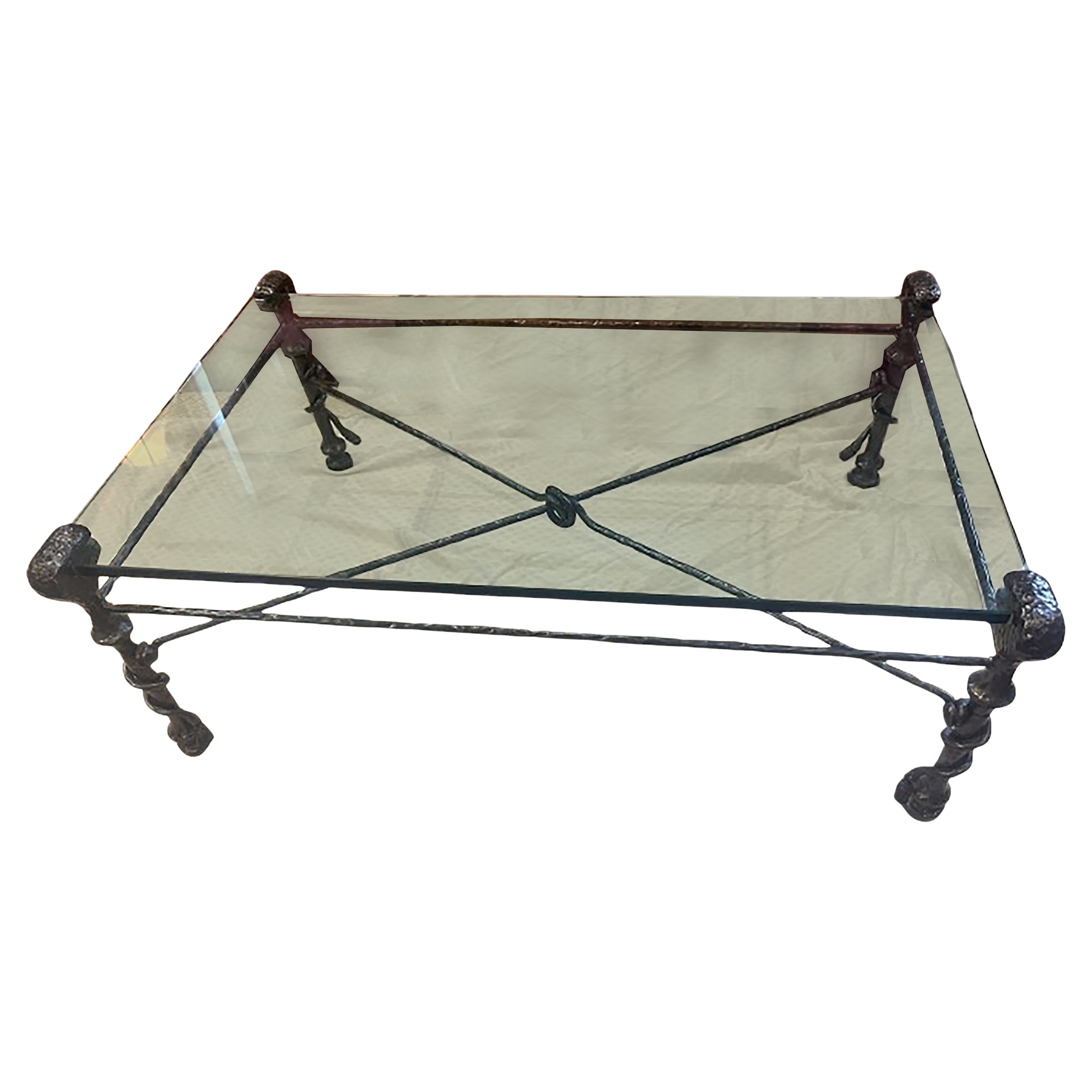 Mid Century Italian Bronze Coffee Table with Glass Top, c. 1950