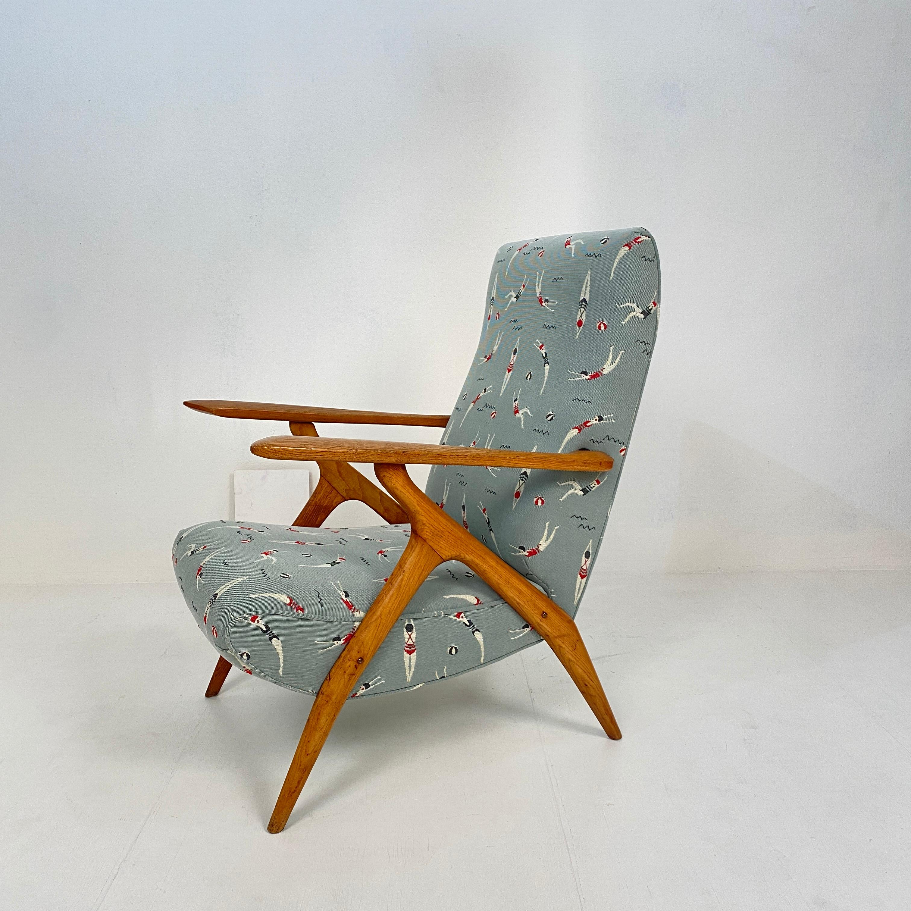 Midcentury Italian Brown Ash Lounge Chair by Antonio Gorgone Reupholstered, 1951 4