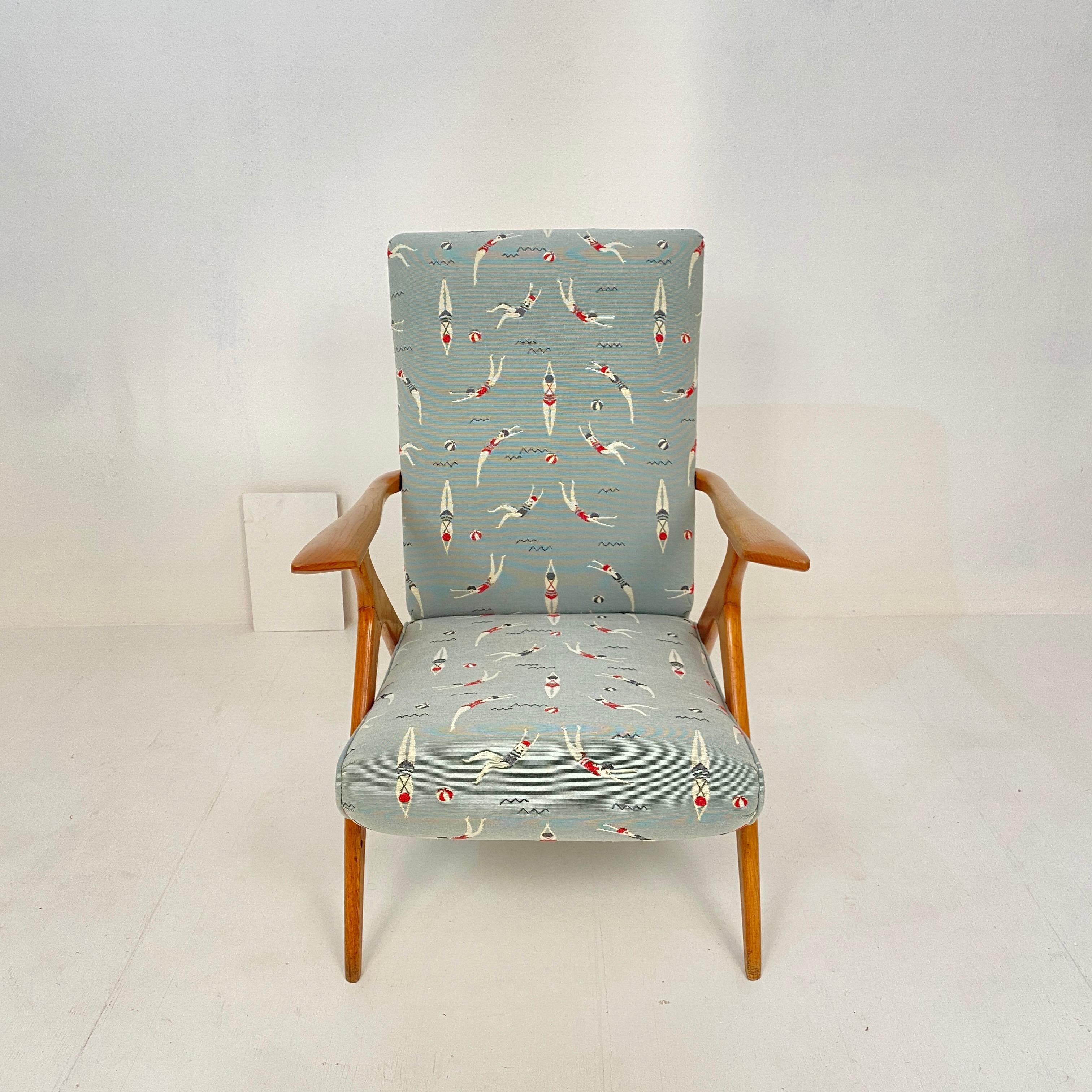 Midcentury Italian Brown Ash Lounge Chair by Antonio Gorgone Reupholstered, 1951 6