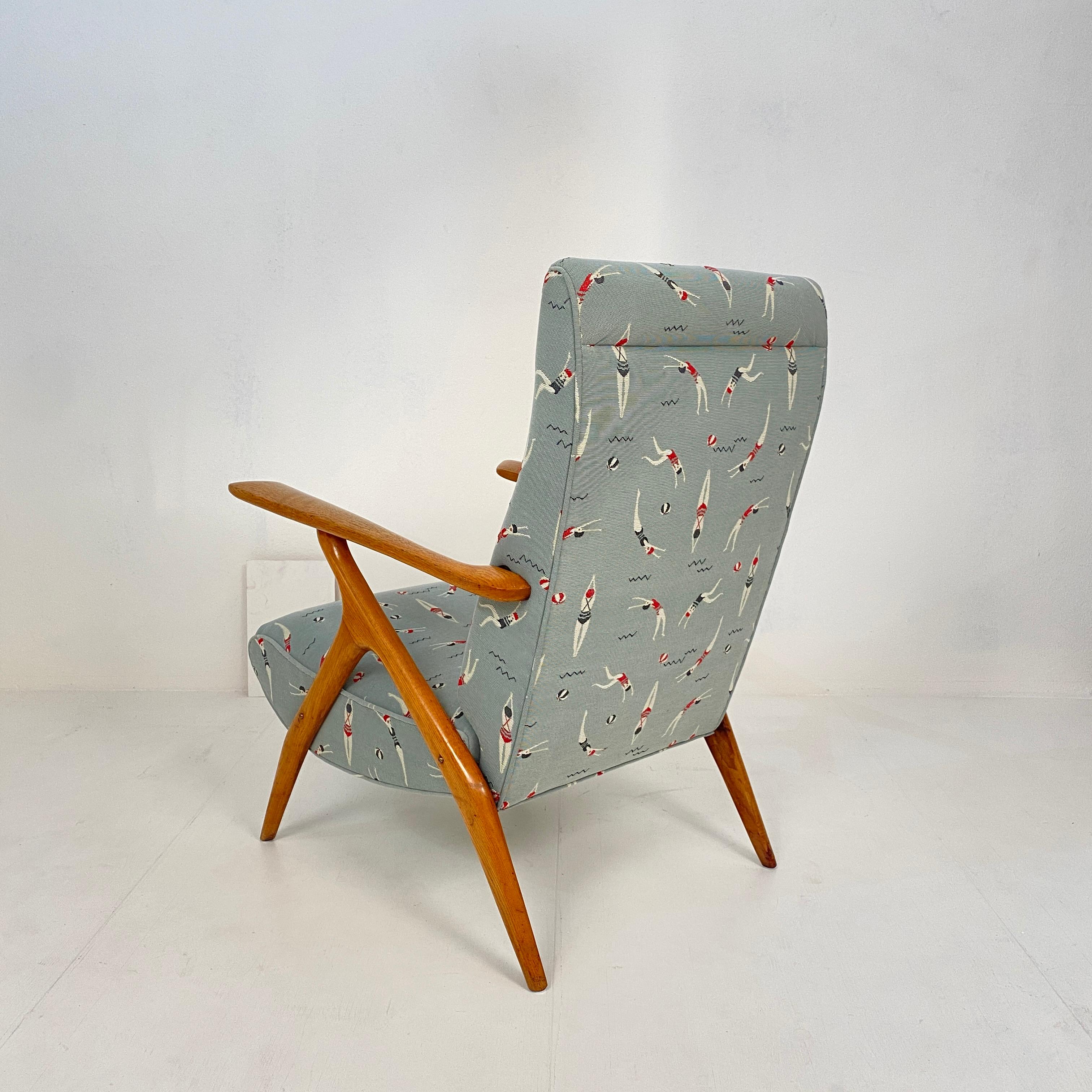 Midcentury Italian Brown Ash Lounge Chair by Antonio Gorgone Reupholstered, 1951 7