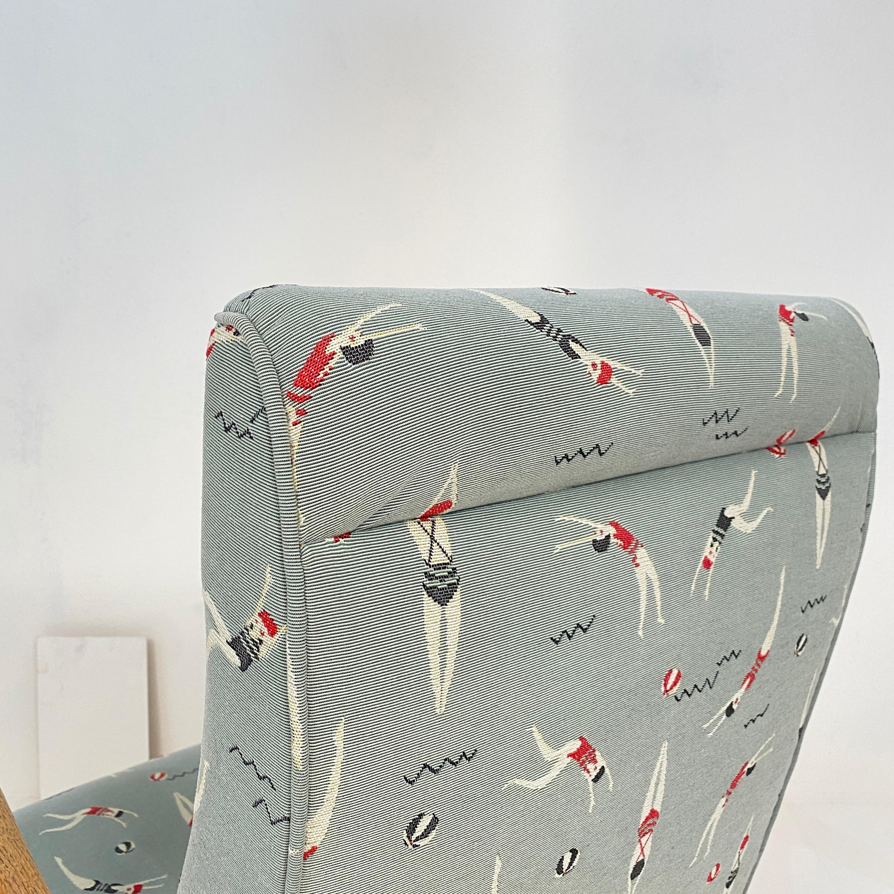 Midcentury Italian Brown Ash Lounge Chair by Antonio Gorgone Reupholstered, 1951 9