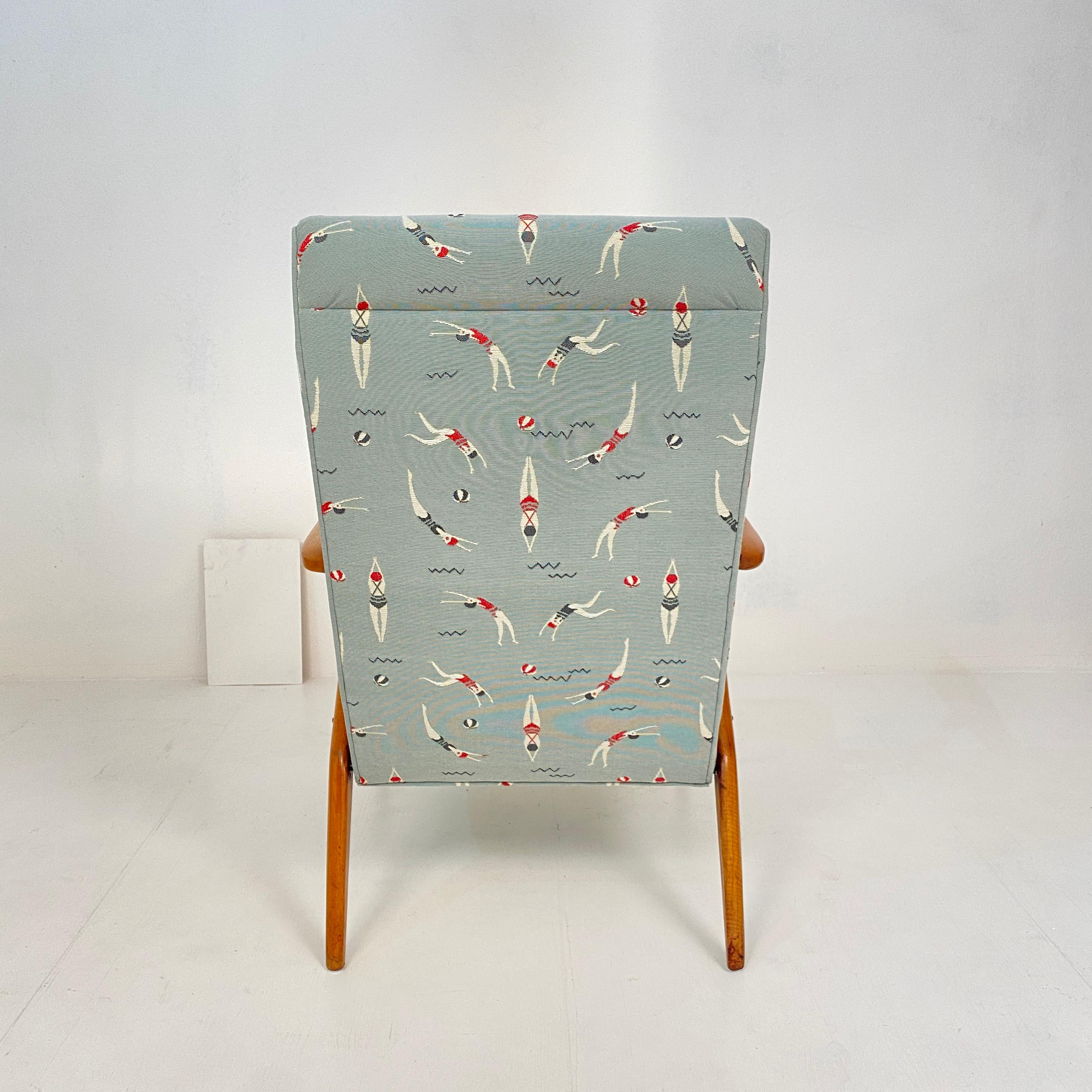 Midcentury Italian Brown Ash Lounge Chair by Antonio Gorgone Reupholstered, 1951 10