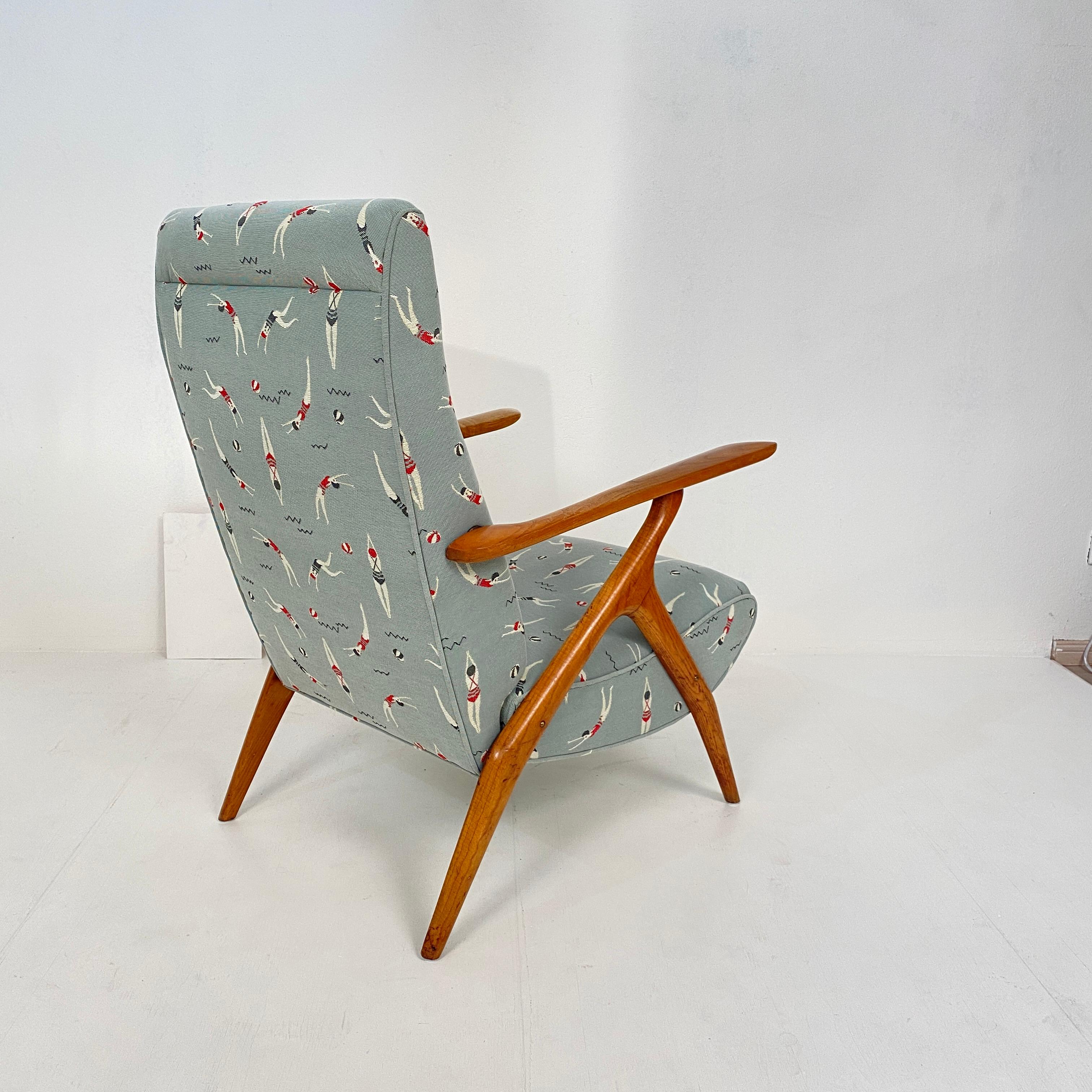 Midcentury Italian Brown Ash Lounge Chair by Antonio Gorgone Reupholstered, 1951 11