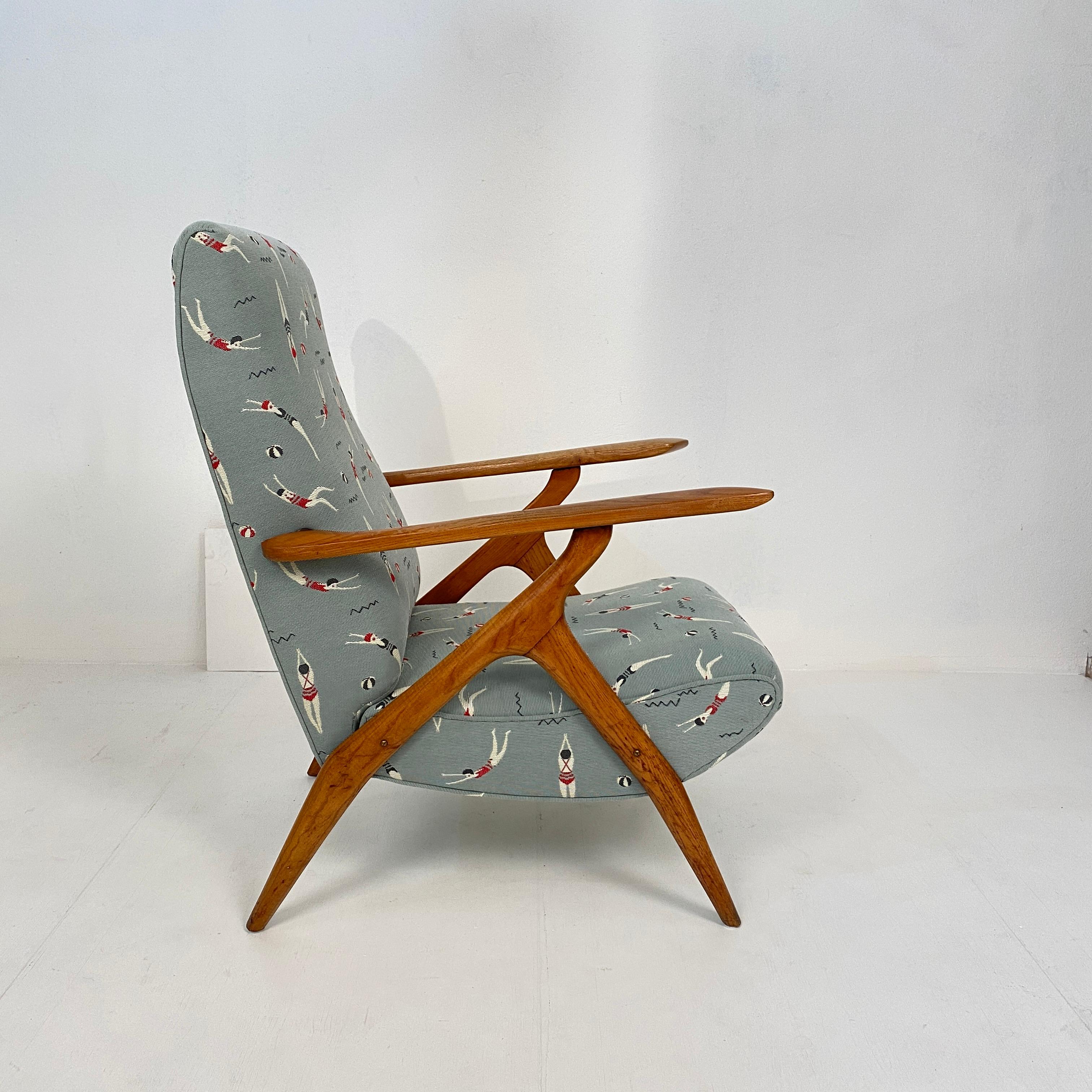 Midcentury Italian Brown Ash Lounge Chair by Antonio Gorgone Reupholstered, 1951 12
