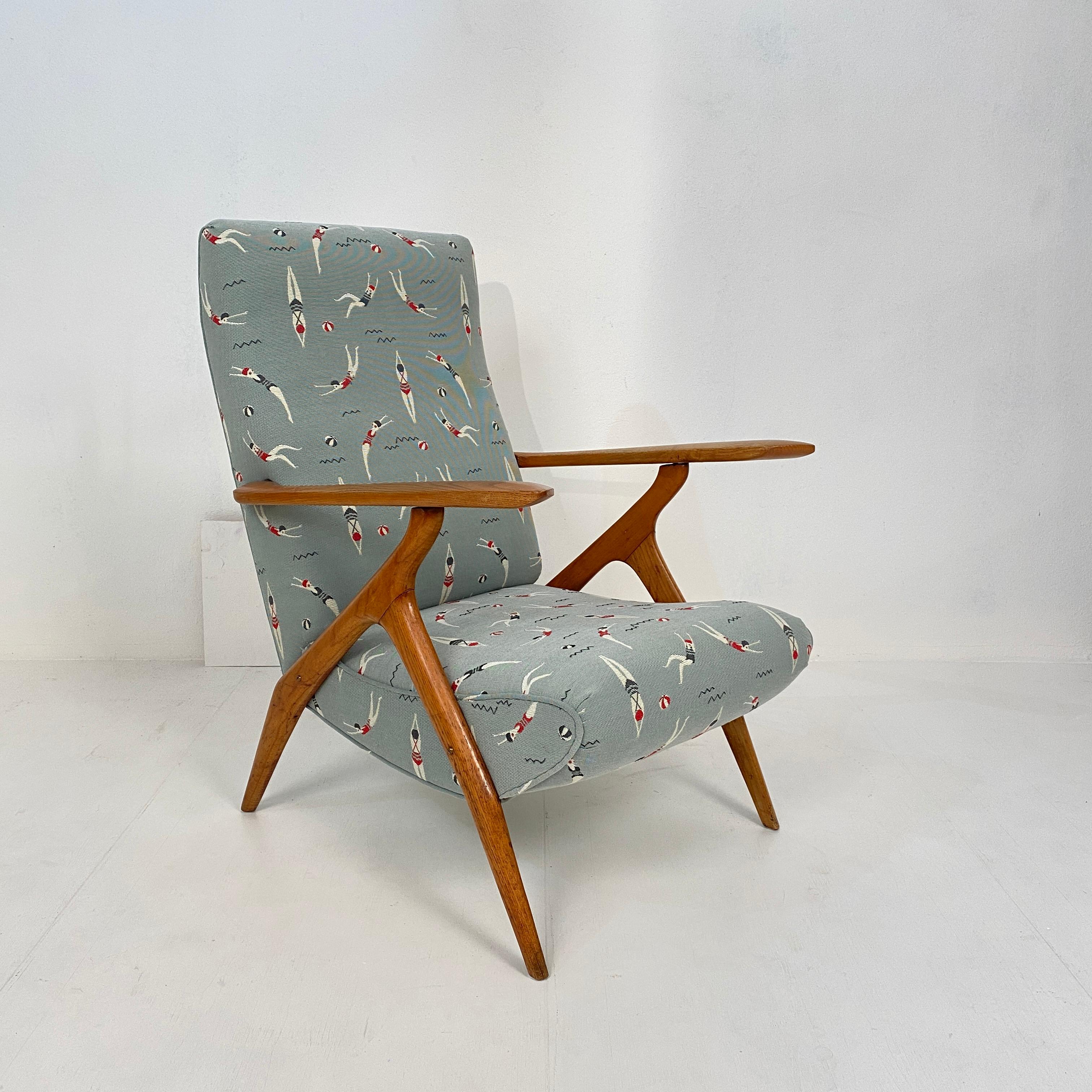 Midcentury Italian Brown Ash Lounge Chair by Antonio Gorgone Reupholstered, 1951 14