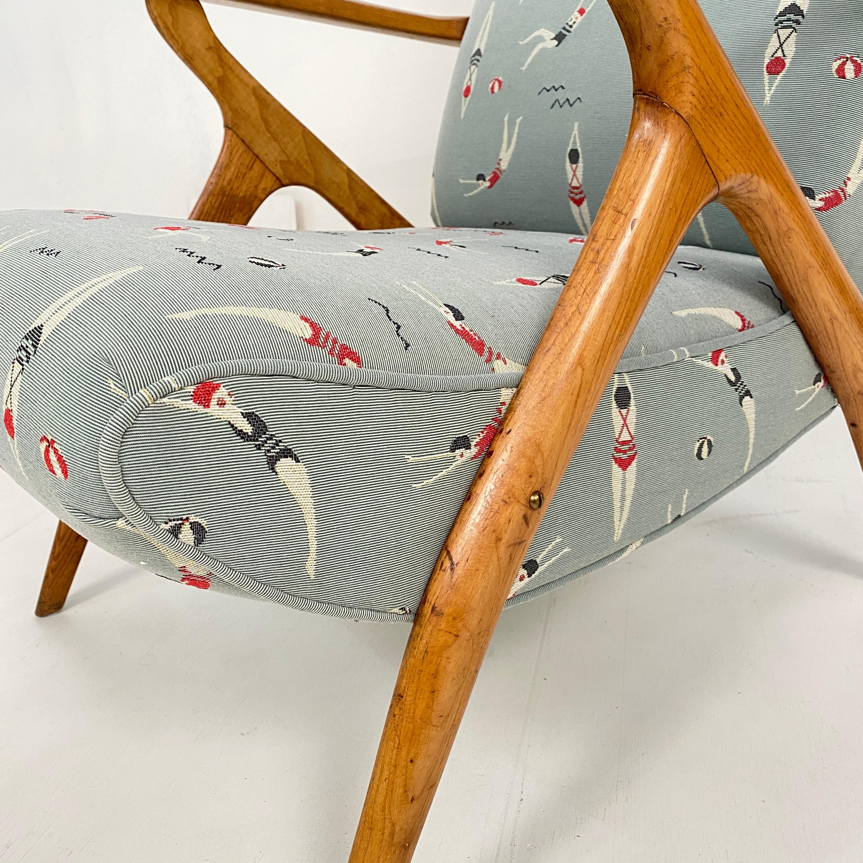 Midcentury Italian Brown Ash Lounge Chair by Antonio Gorgone Reupholstered, 1951 1