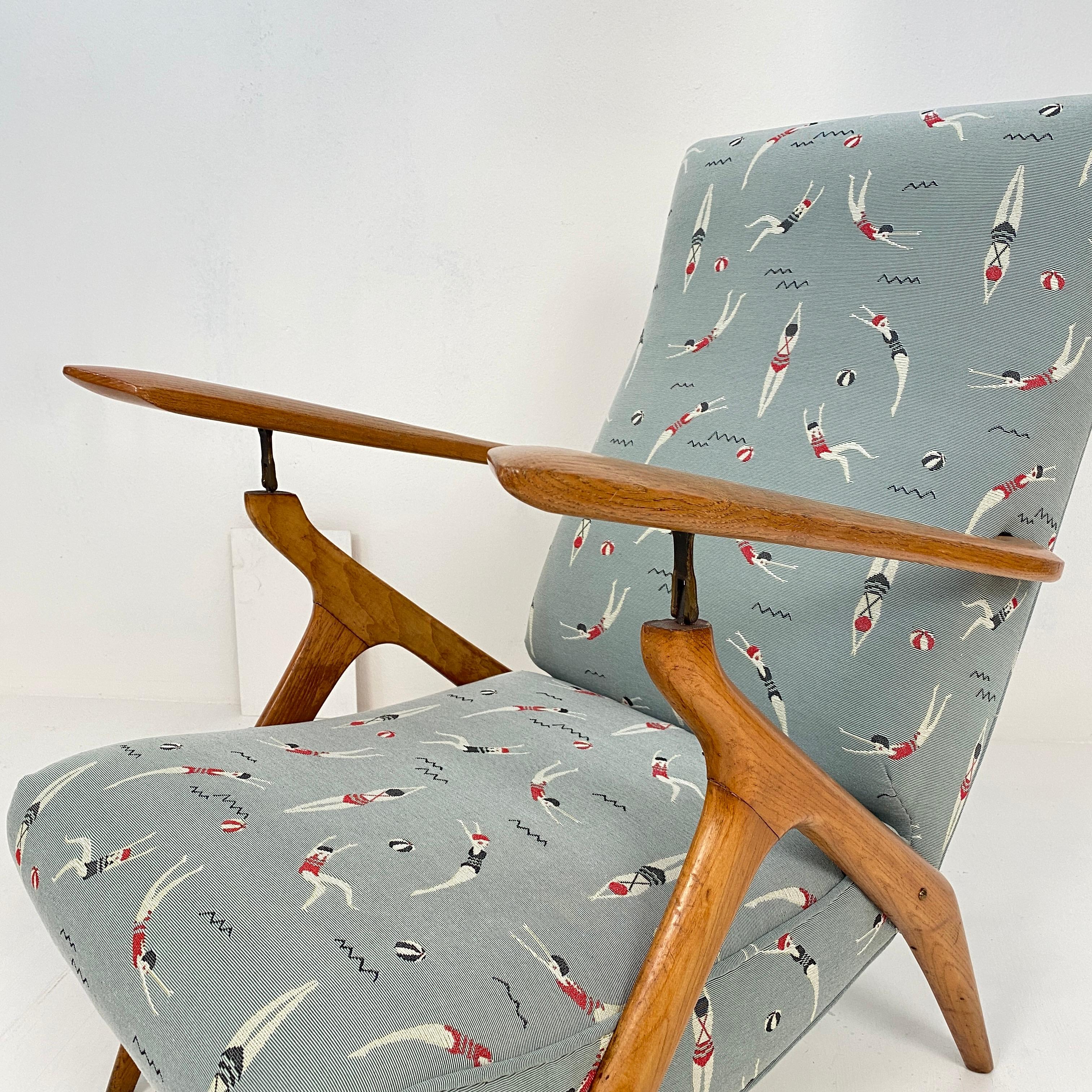 Midcentury Italian Brown Ash Lounge Chair by Antonio Gorgone Reupholstered, 1951 2