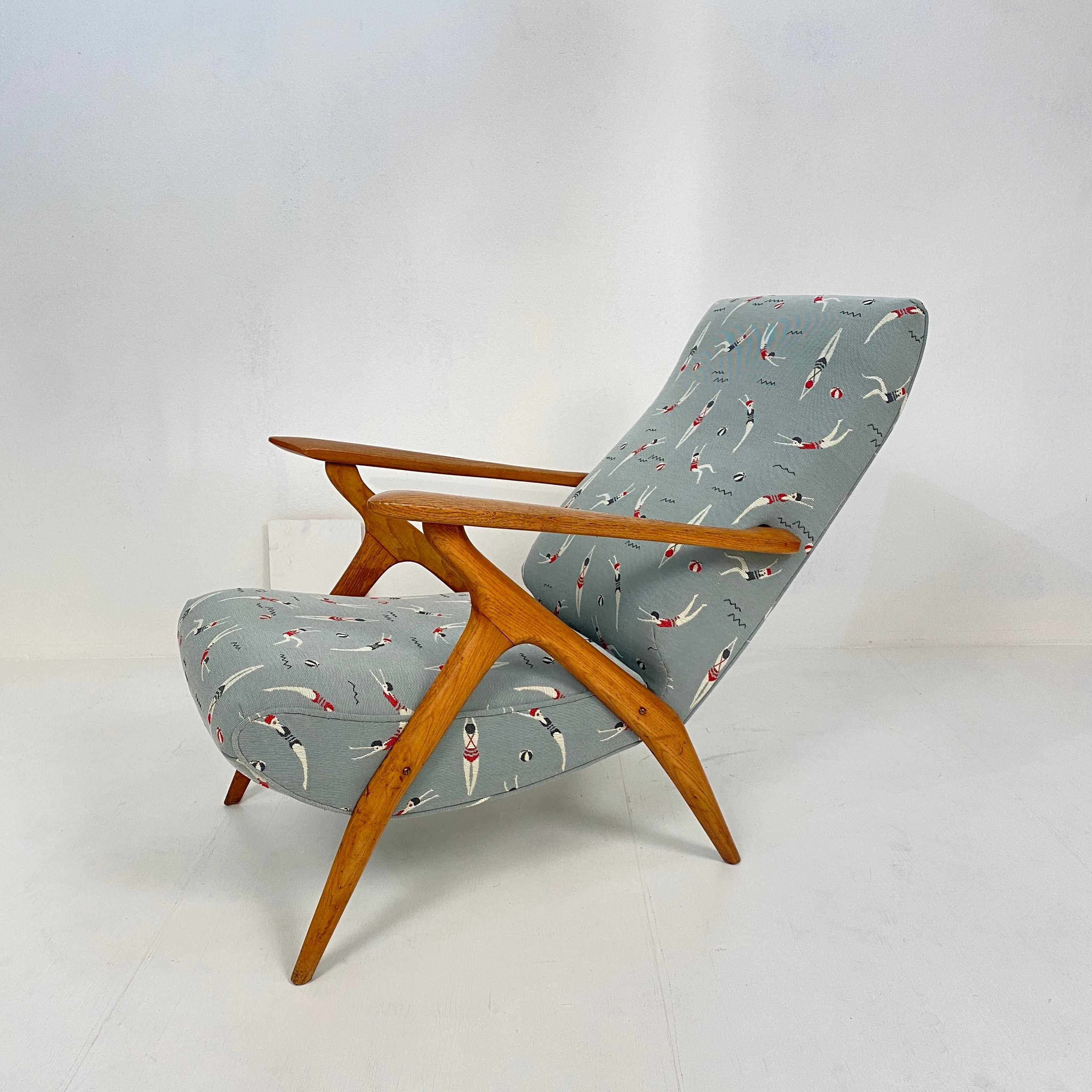 Midcentury Italian Brown Ash Lounge Chair by Antonio Gorgone Reupholstered, 1951 3