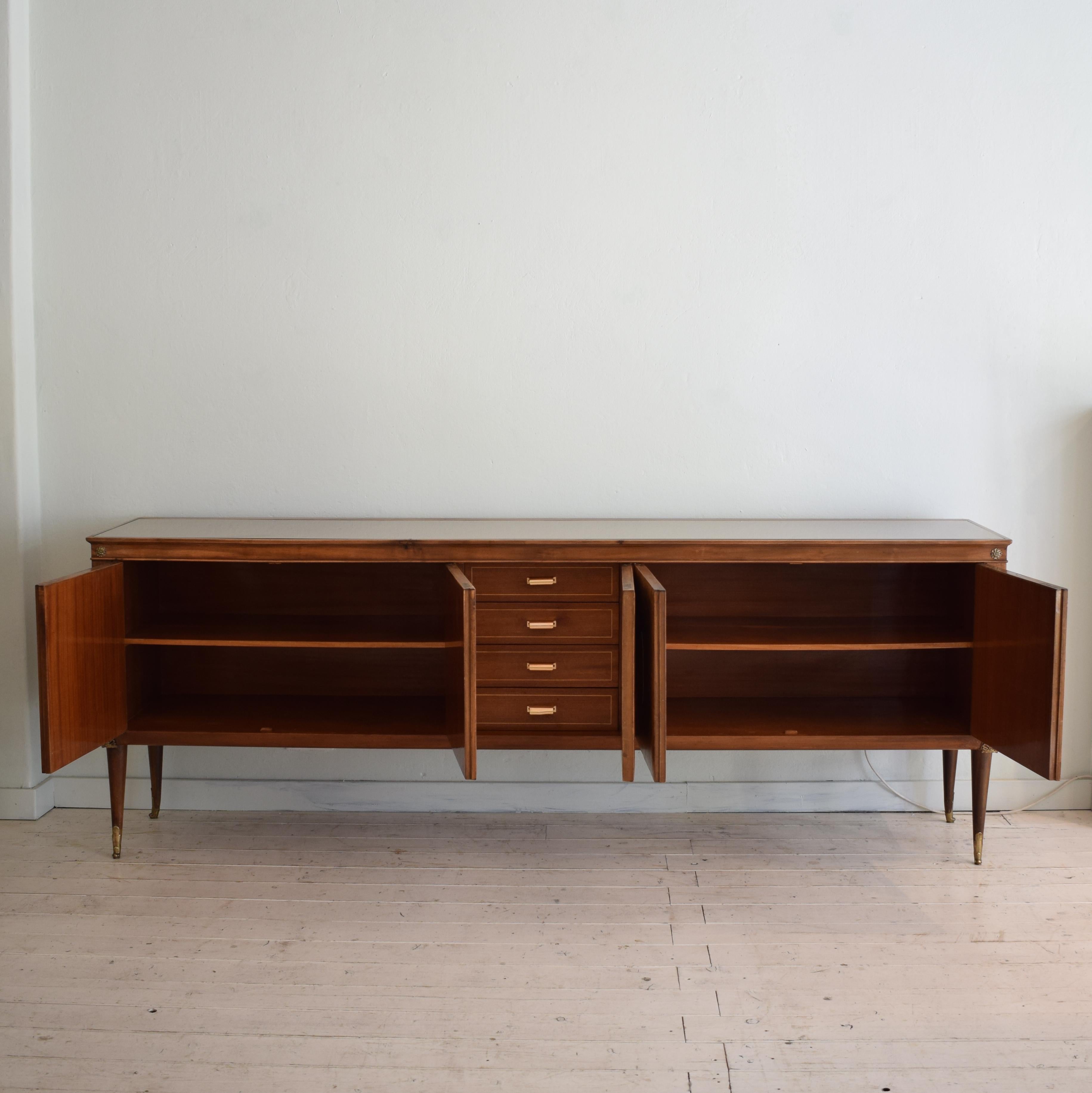 Midcentury Italian Brown Sideboard in Walnut and Marquetry Style of Paolo Buffa 4