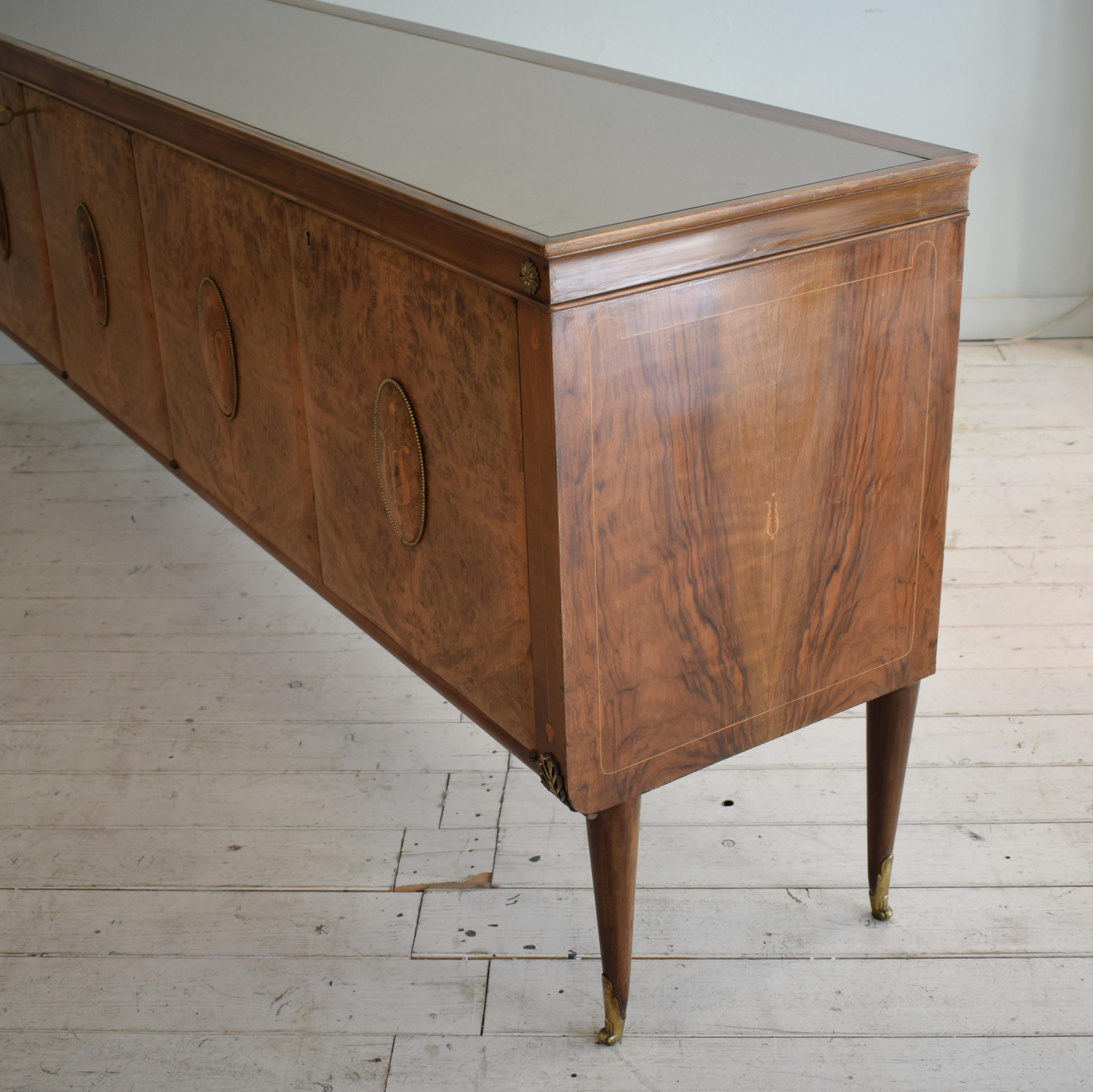 Midcentury Italian Brown Sideboard in Walnut and Marquetry Style of Paolo Buffa 11