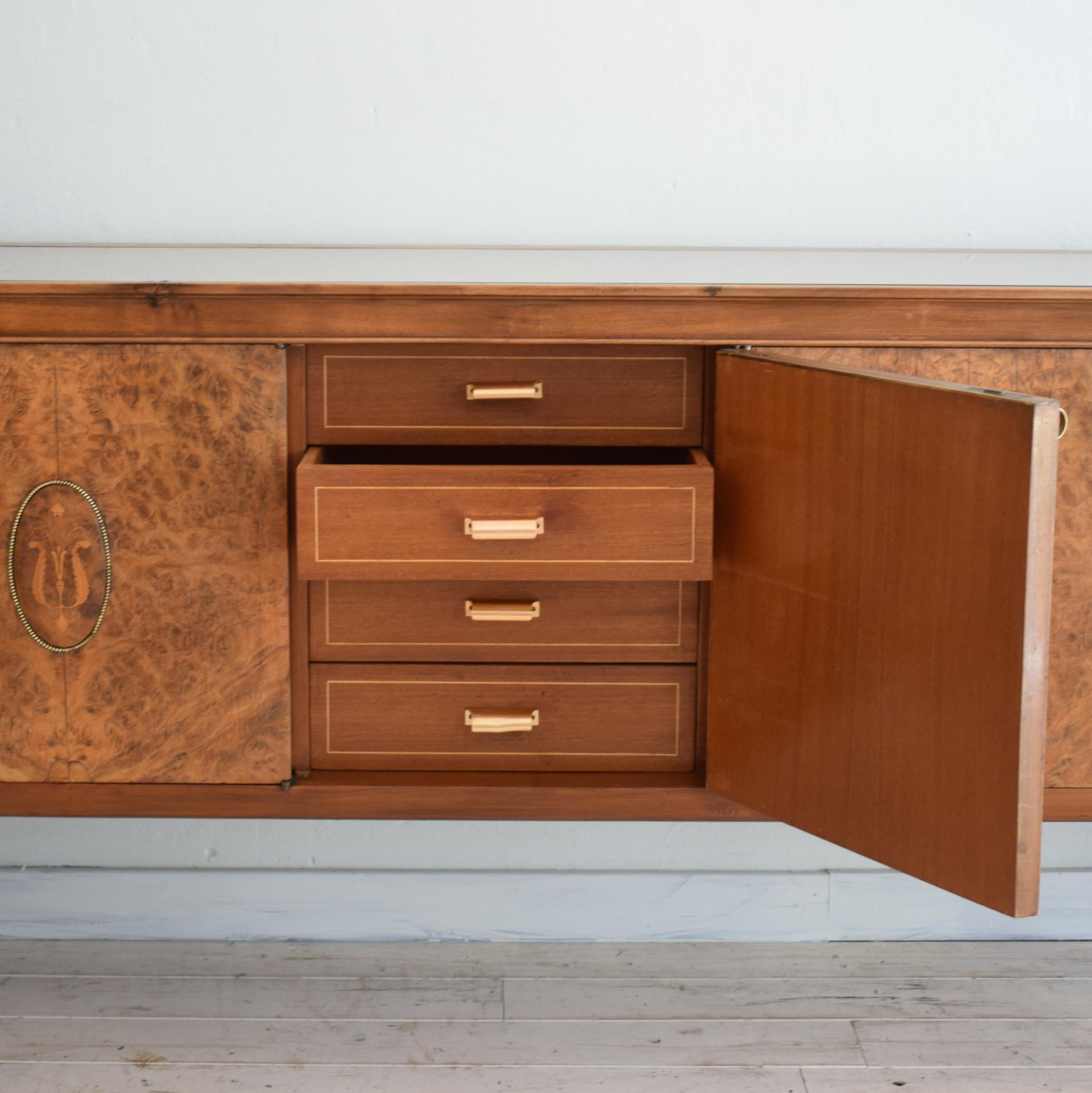 Midcentury Italian Brown Sideboard in Walnut and Marquetry Style of Paolo Buffa 2