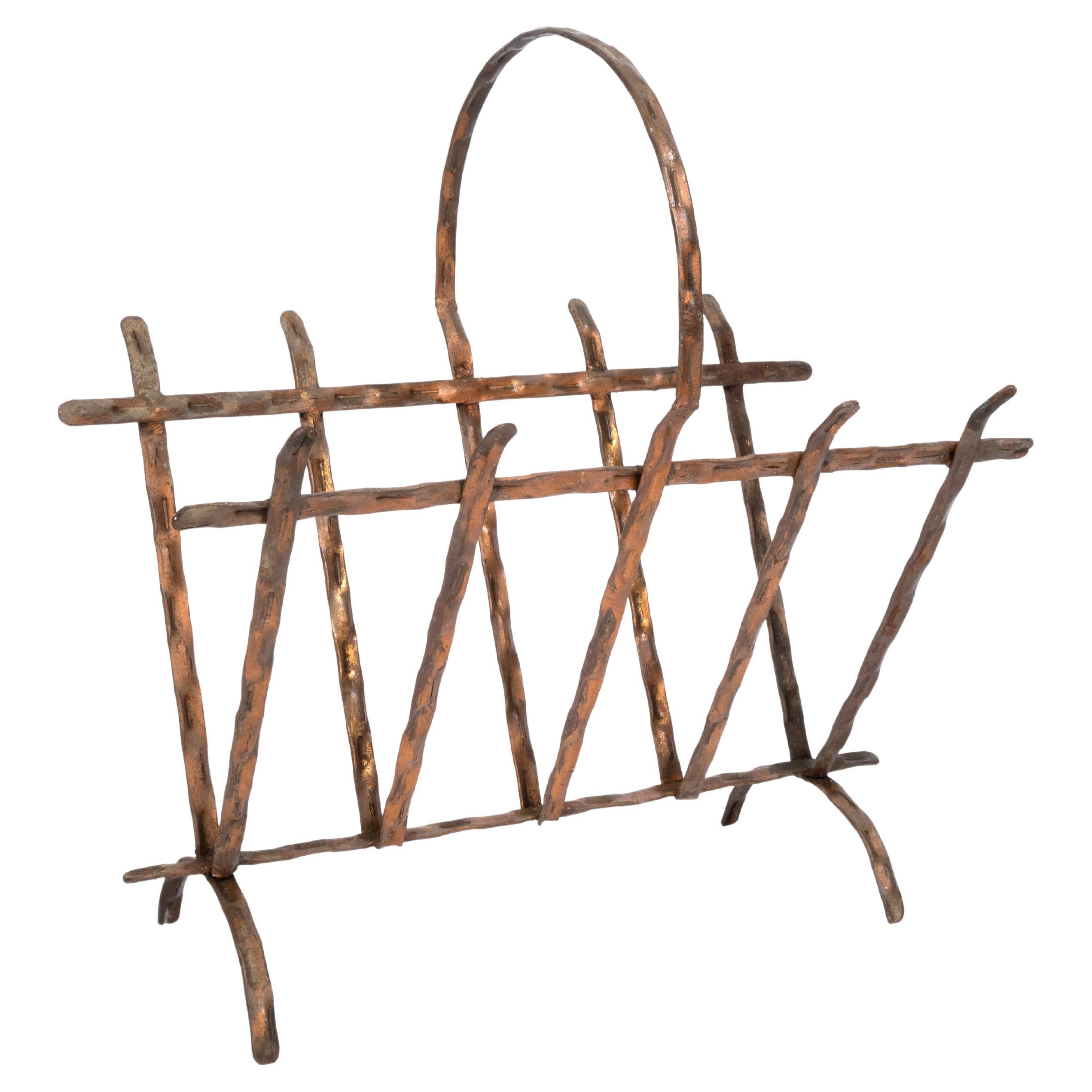 Mid Century Italian Brutalist Copper Magazine Rack / Newspaper Stand C.1970