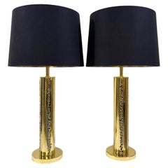Mid-Century Italian Brutalist Pair of Brass Table Lamps