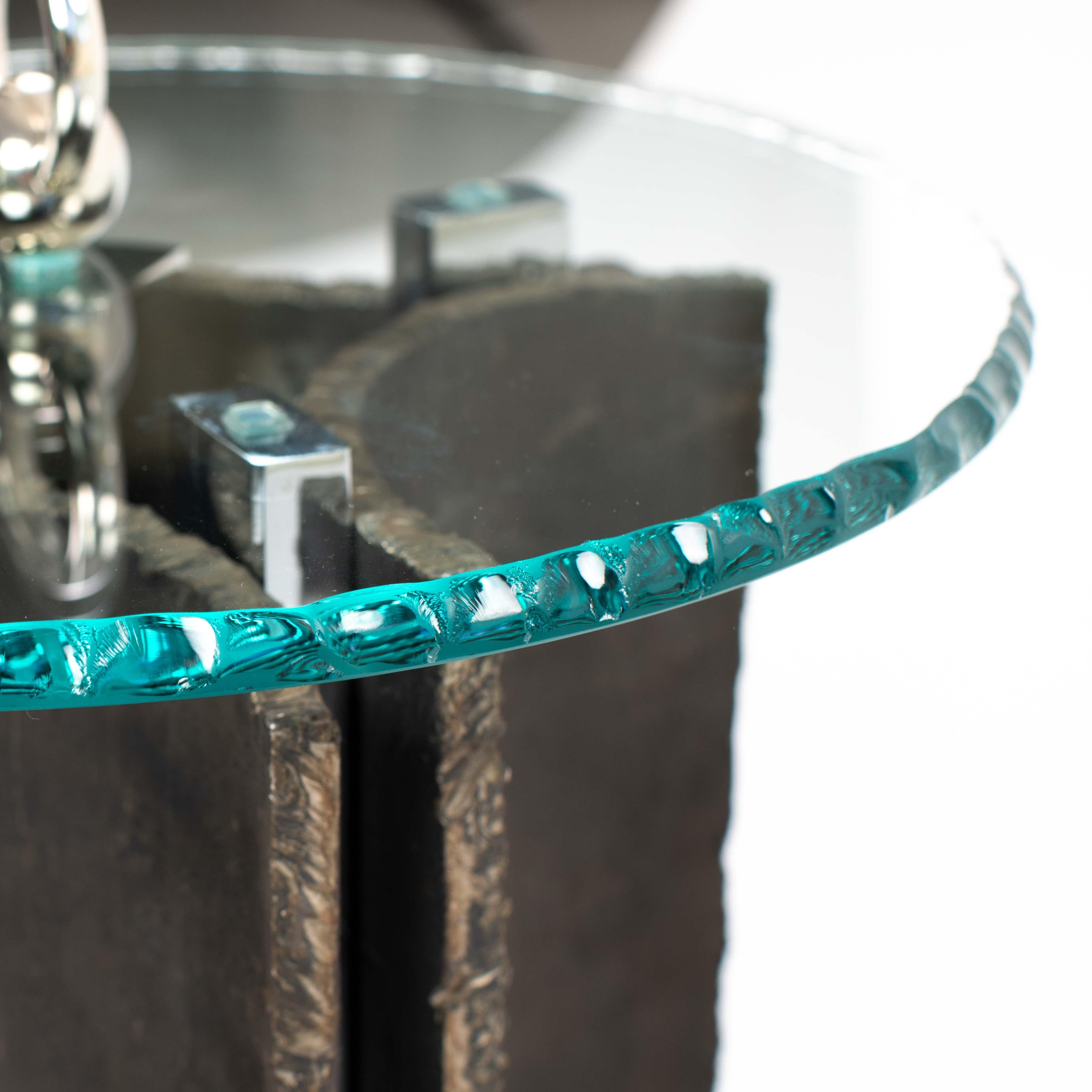 Italienische brutalistische Beistelltische aus der Mitte des Jahrhunderts aus Eisen-Glas-Nickel von Banci, Florenz im Angebot 4