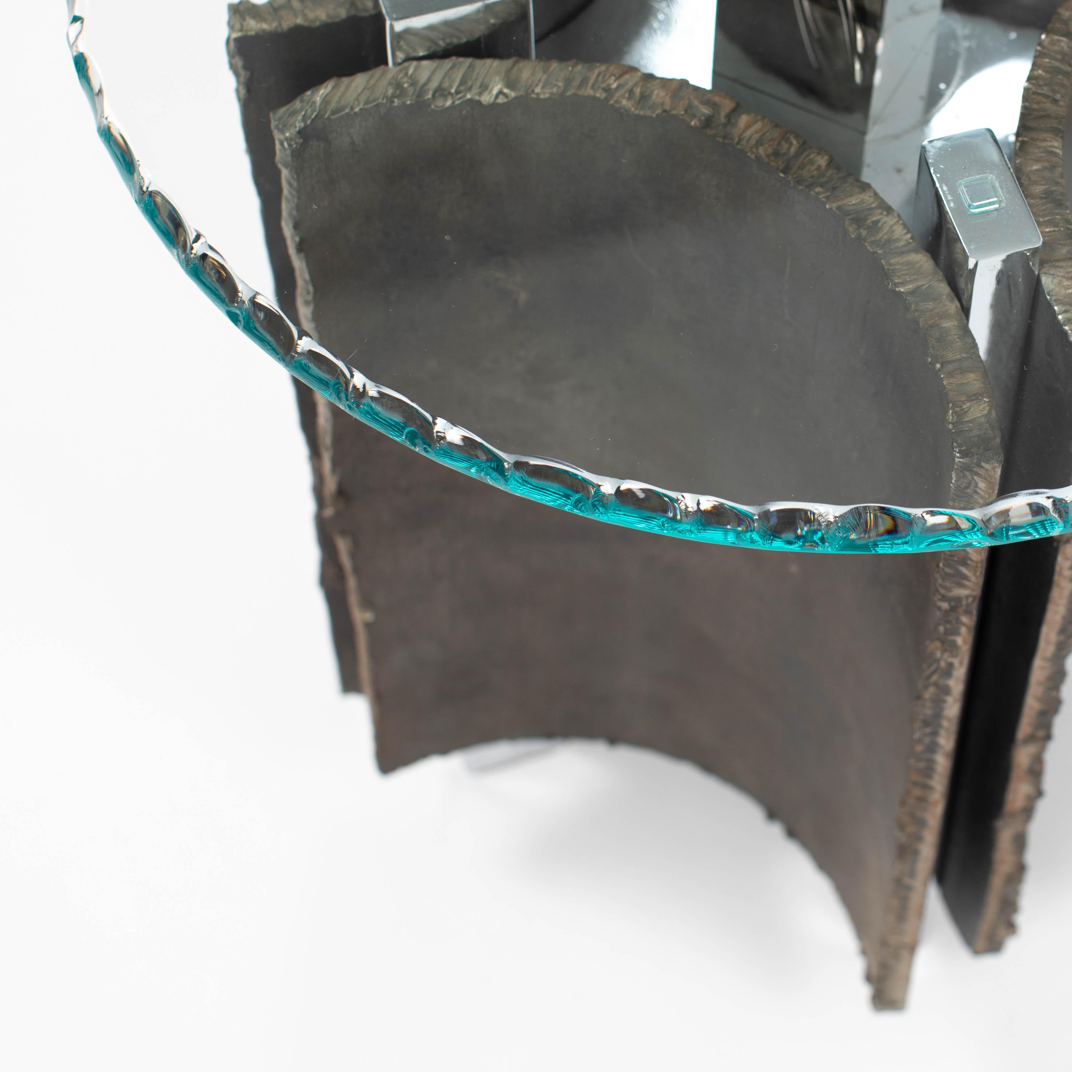 Italienische brutalistische Beistelltische aus der Mitte des Jahrhunderts aus Eisen-Glas-Nickel von Banci, Florenz im Angebot 8