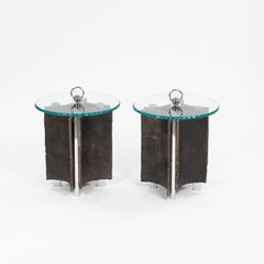 Mid-Century Italian Brutalist Side Tables Iron-Glass-Nickel by Banci, Firenze