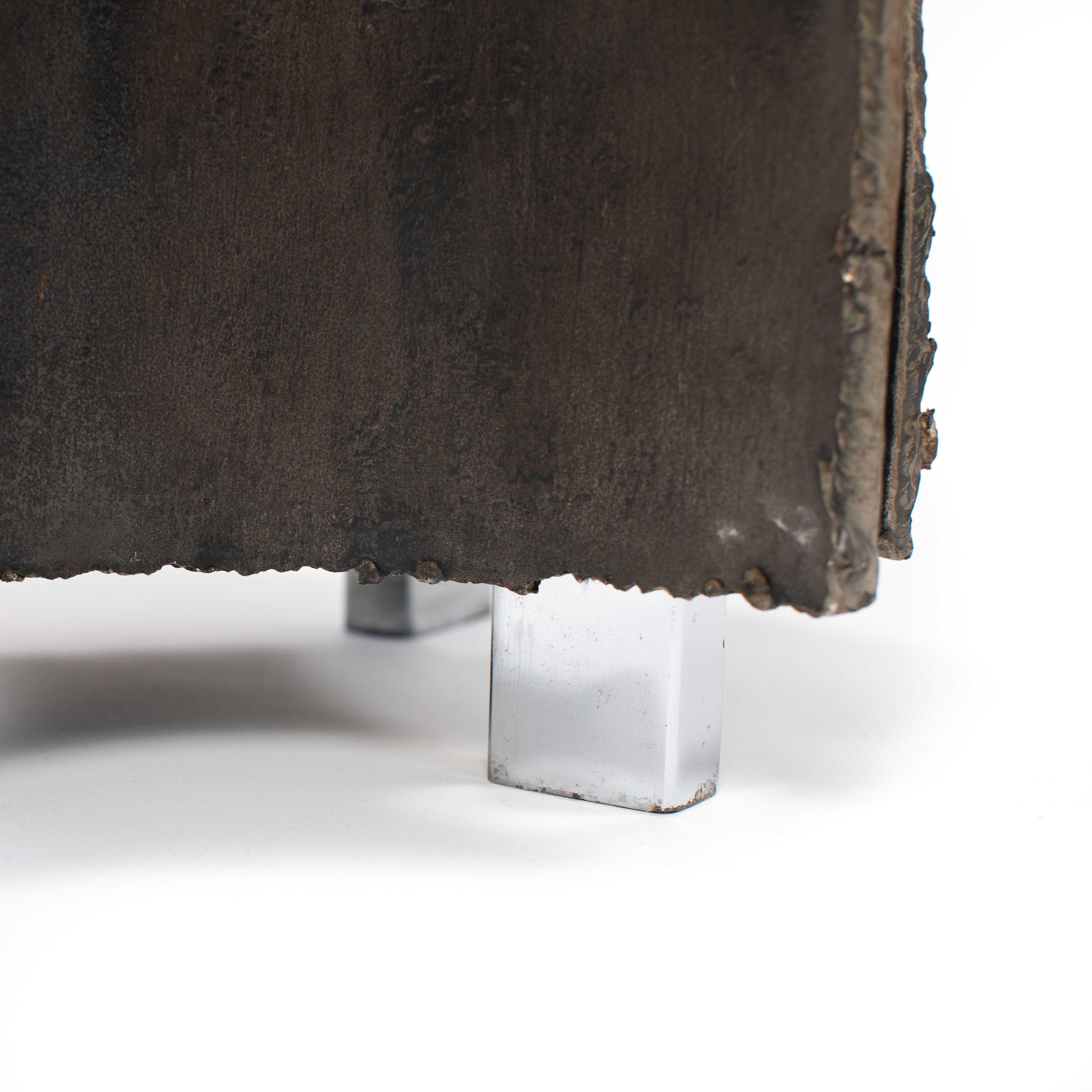 Italienische brutalistische Beistelltische aus der Mitte des Jahrhunderts aus Eisen-Glas-Nickel von Banci, Florenz im Angebot 13