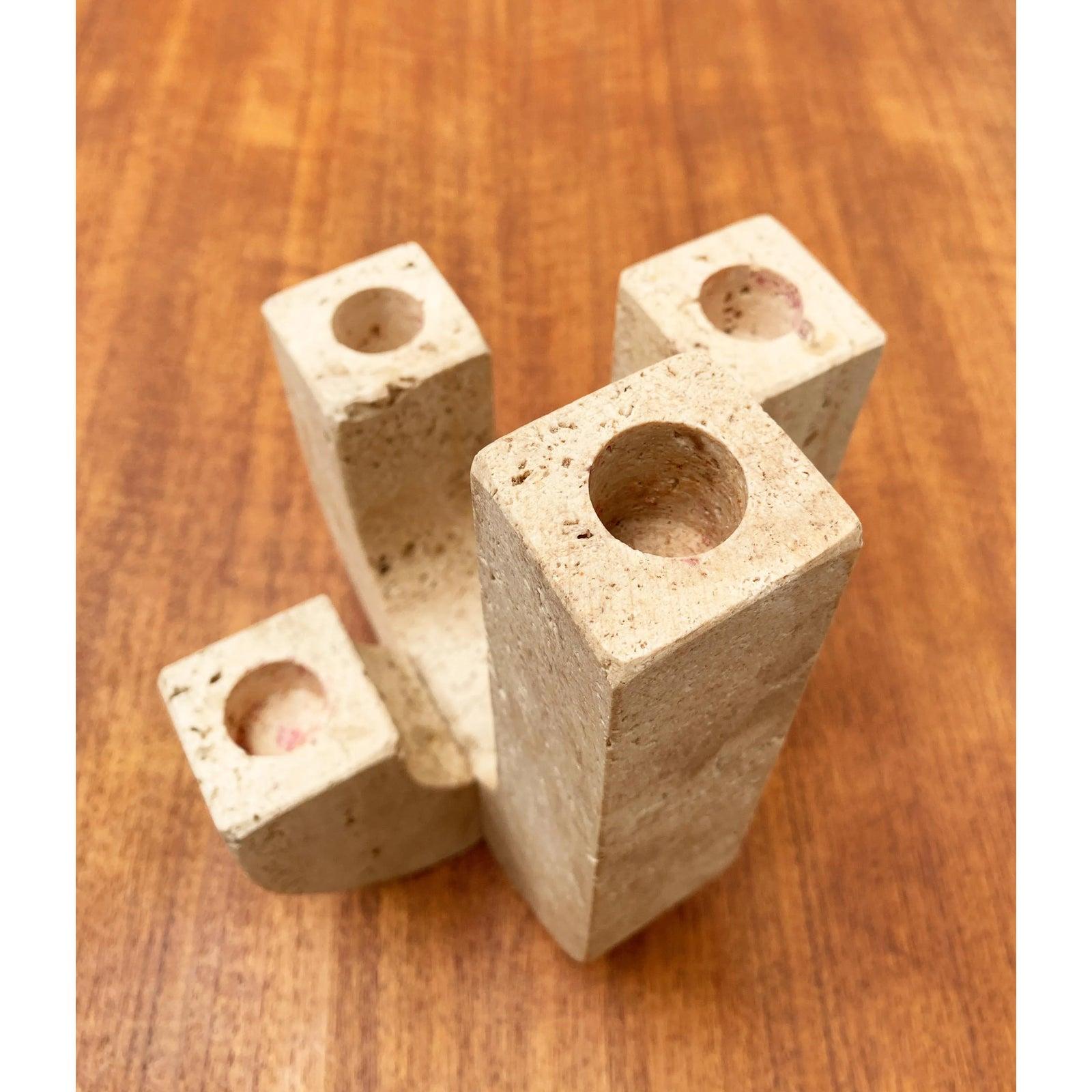 Mid-Century Italian Brutalist Travertine Candleholder by Fratelli Mannelli For Sale 6