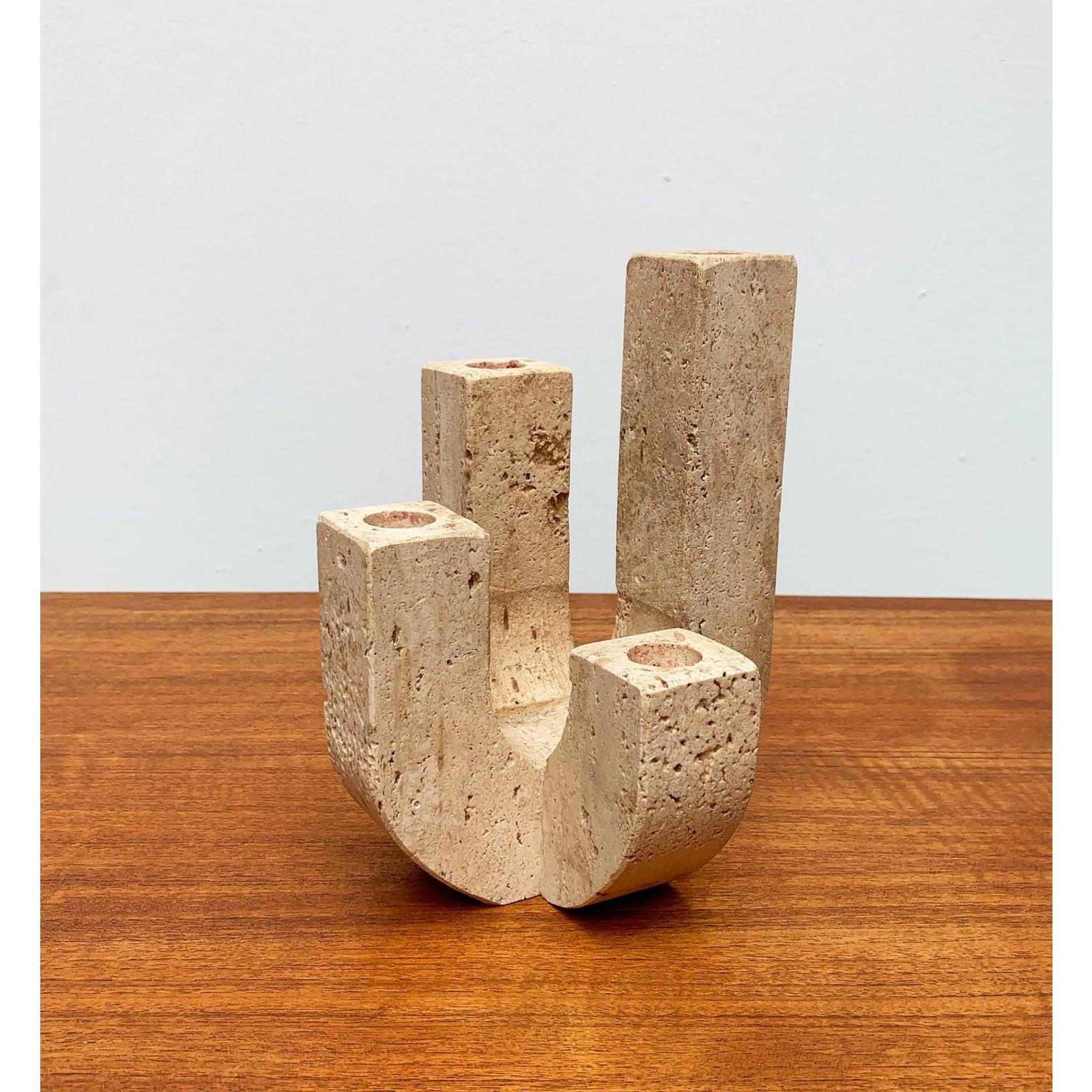 Mid-Century Italian Brutalist Travertine Candleholder by Fratelli Mannelli For Sale 7