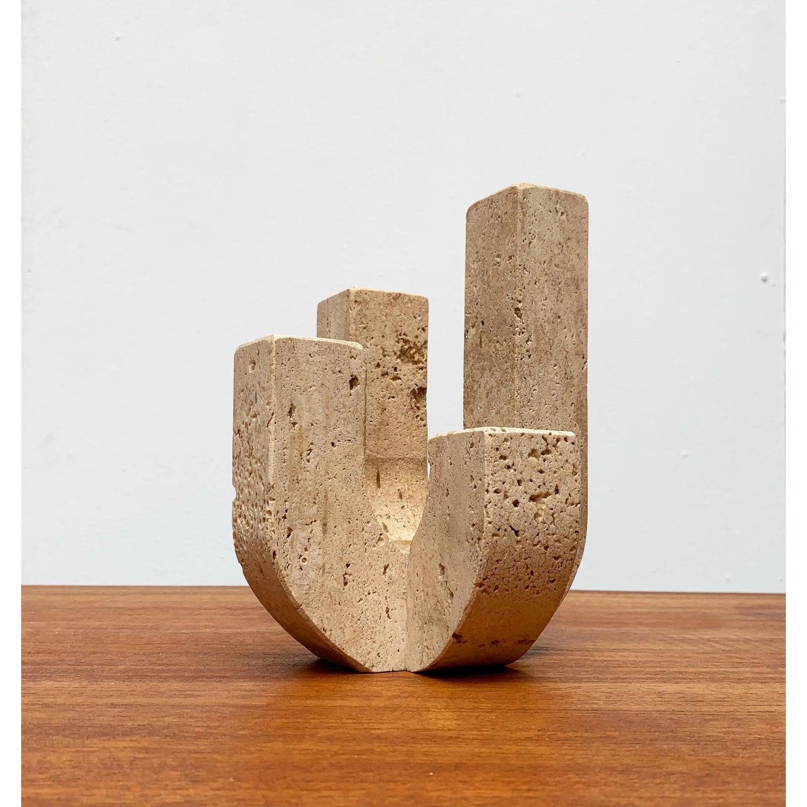Mid-Century Italian Brutalist Travertine Candleholder by Fratelli Mannelli For Sale 8