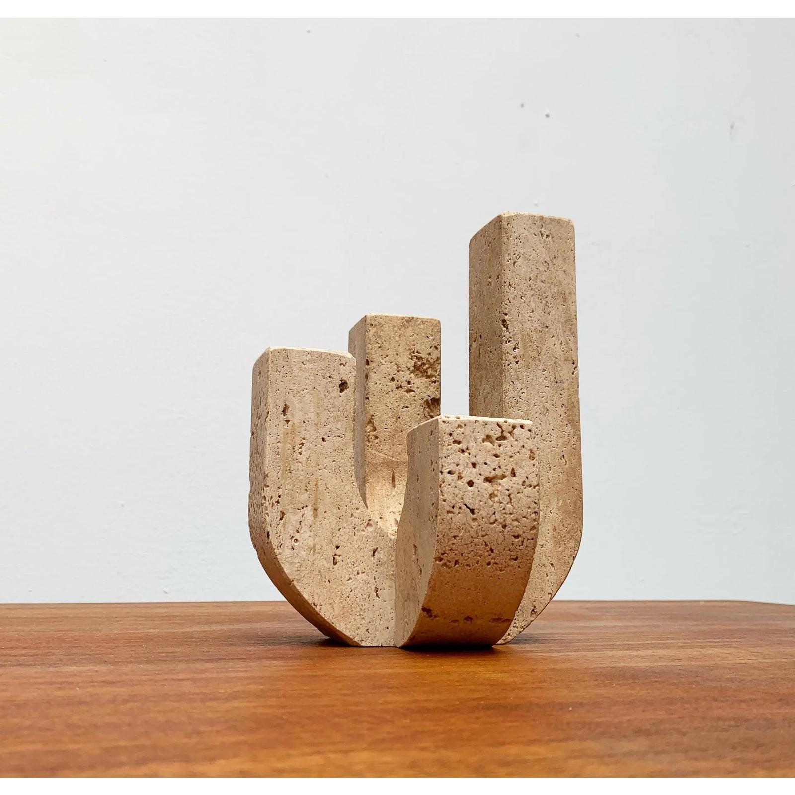 Mid-Century Italian Brutalist Travertine Candleholder by Fratelli Mannelli In Good Condition For Sale In Hamburg, DE