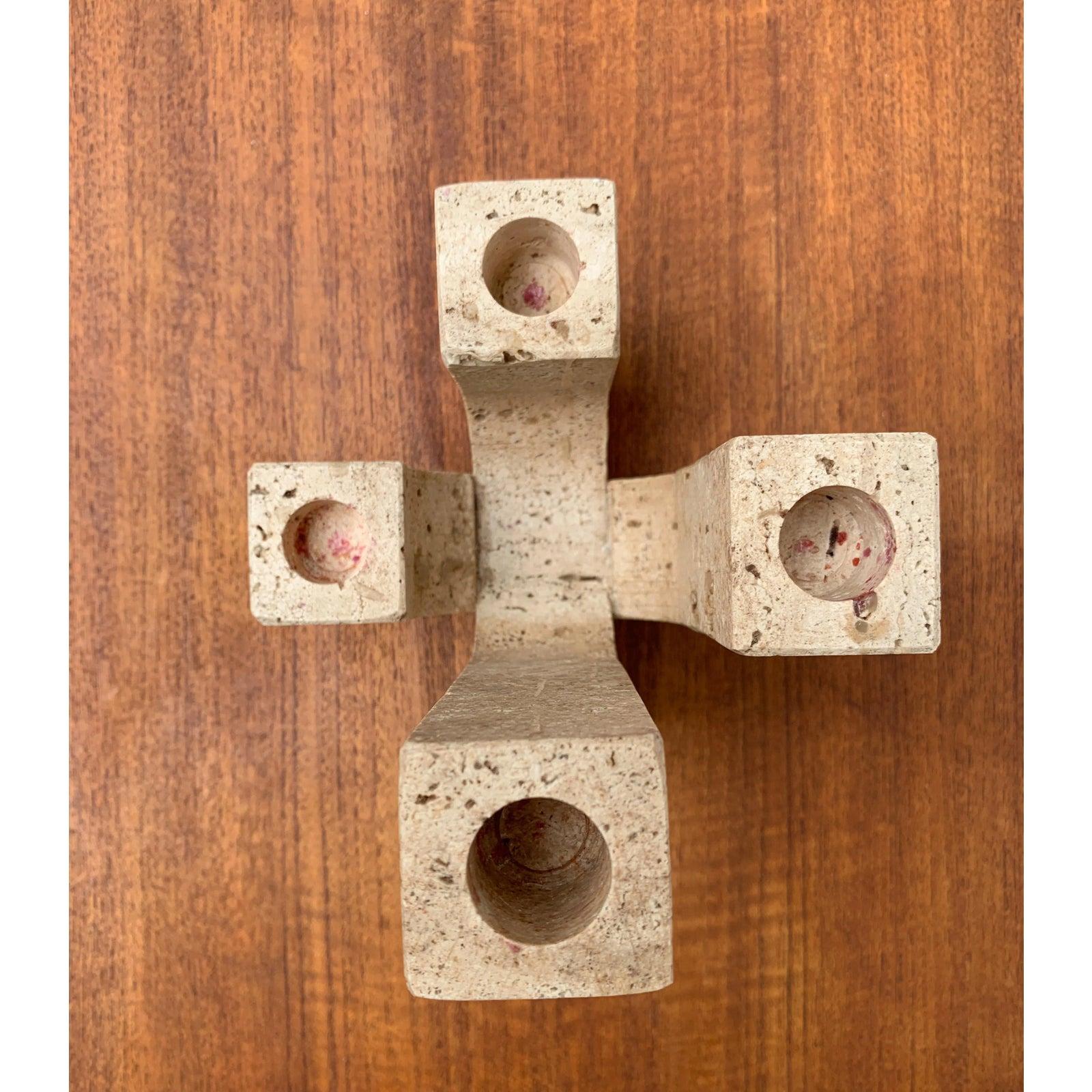 20th Century Mid-Century Italian Brutalist Travertine Candleholder by Fratelli Mannelli For Sale