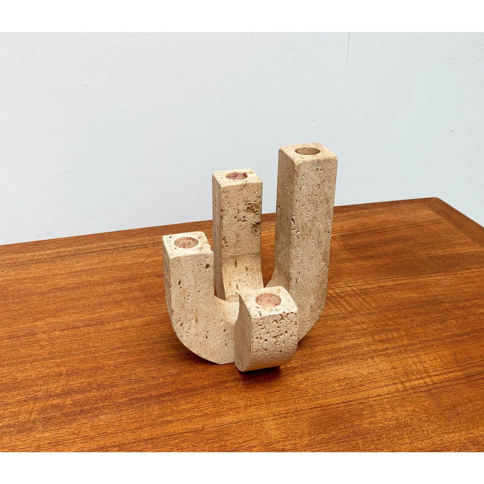 Mid-Century Italian Brutalist Travertine Candleholder by Fratelli Mannelli For Sale 1