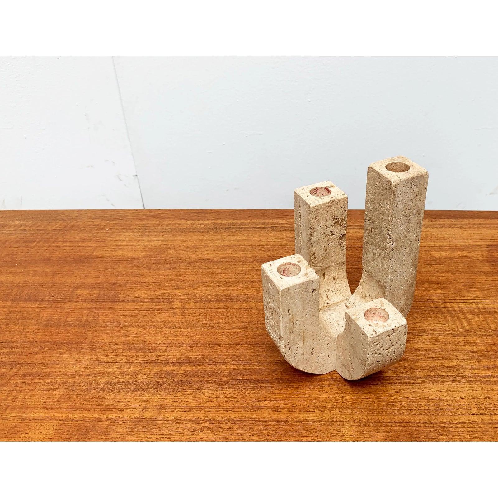 Mid-Century Italian Brutalist Travertine Candleholder by Fratelli Mannelli For Sale 2
