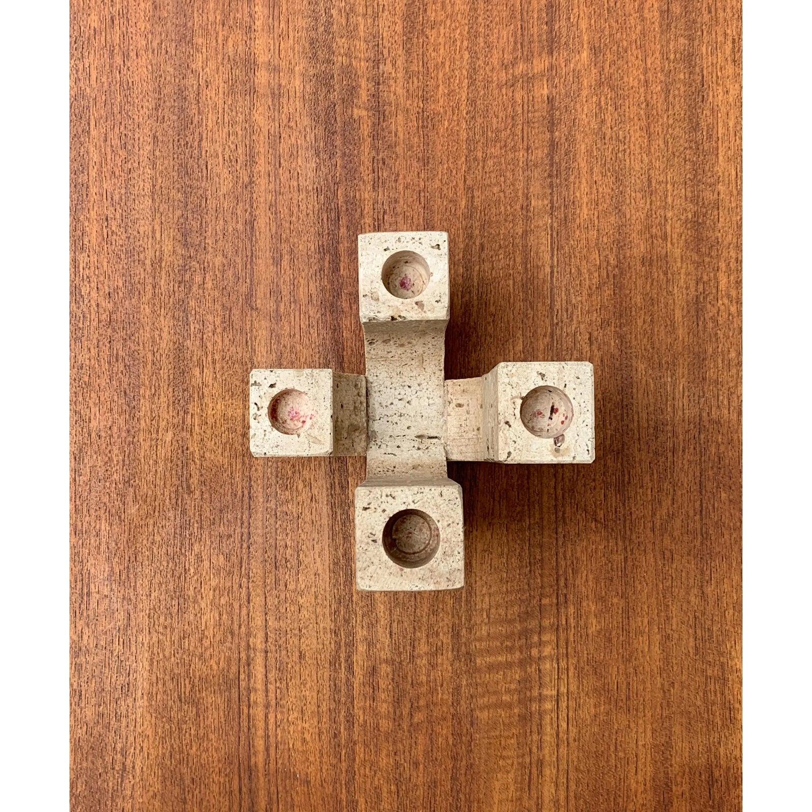 Mid-Century Italian Brutalist Travertine Candleholder by Fratelli Mannelli For Sale 4