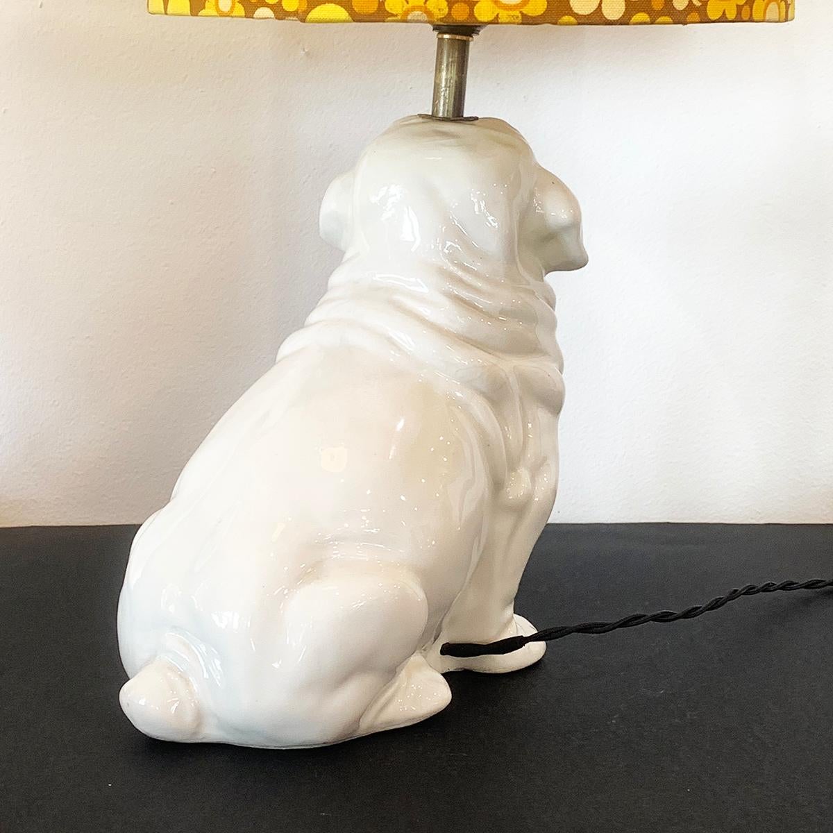 Midcentury Italian Bulldog Dog in Style of Fornasetti with Original Shade In Good Condition For Sale In Daylesford, Victoria