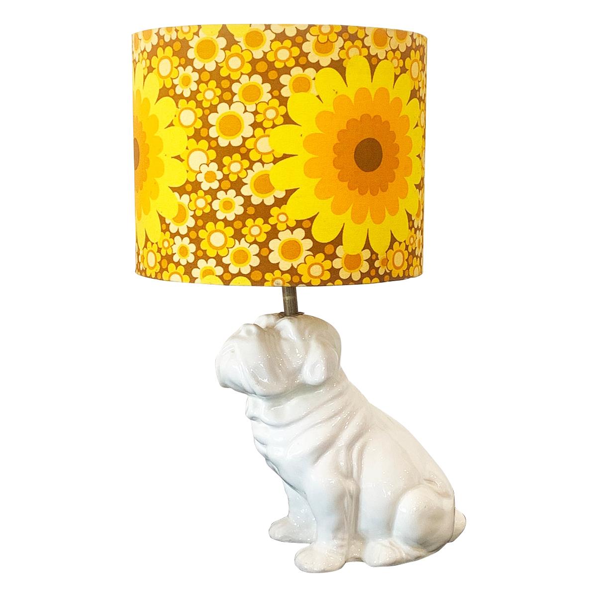 Midcentury Italian Bulldog Dog in Style of Fornasetti with Original Shade For Sale