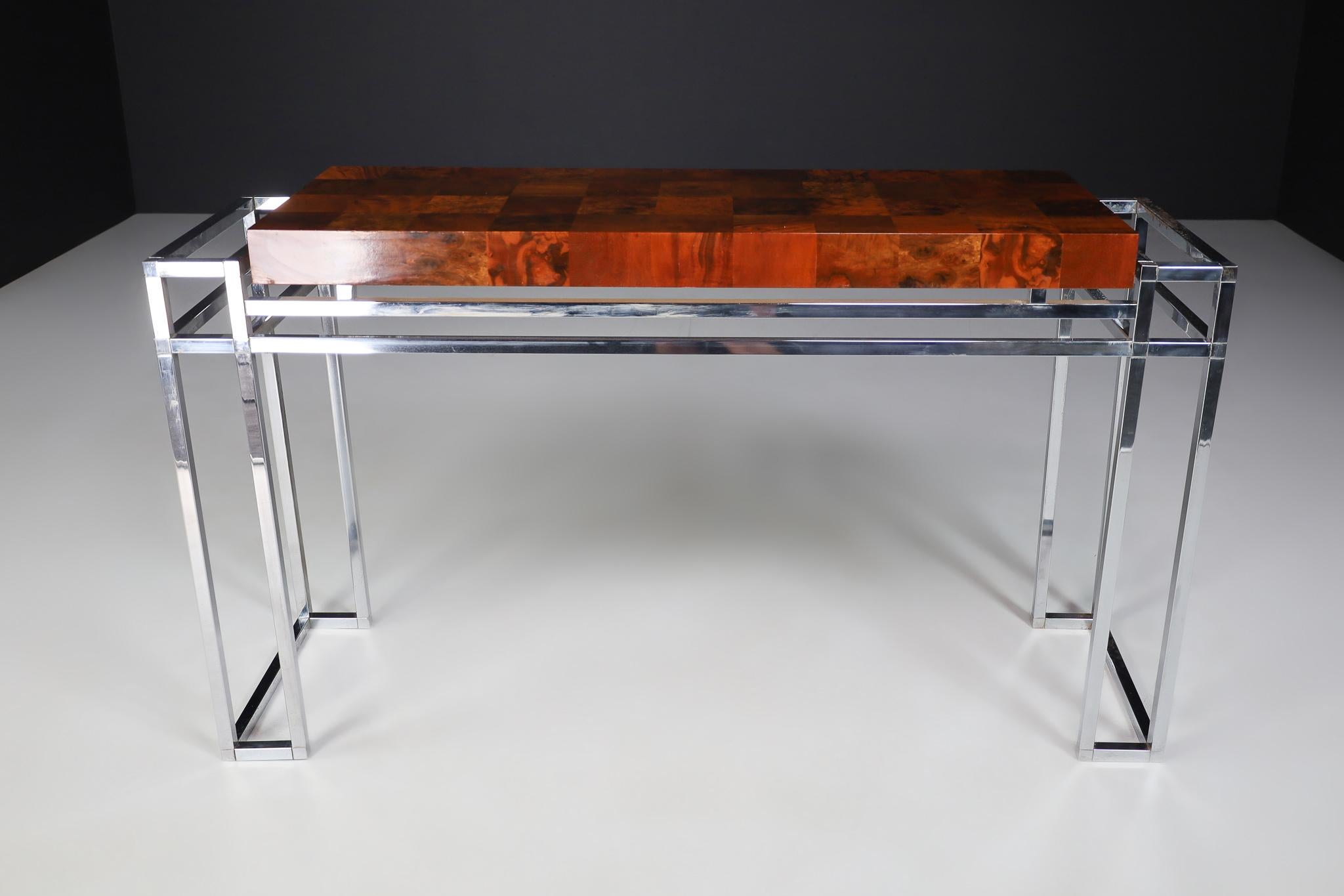 Mid-Century Modern Mid-Century Italian Burl Console Table by Willy Rizzo