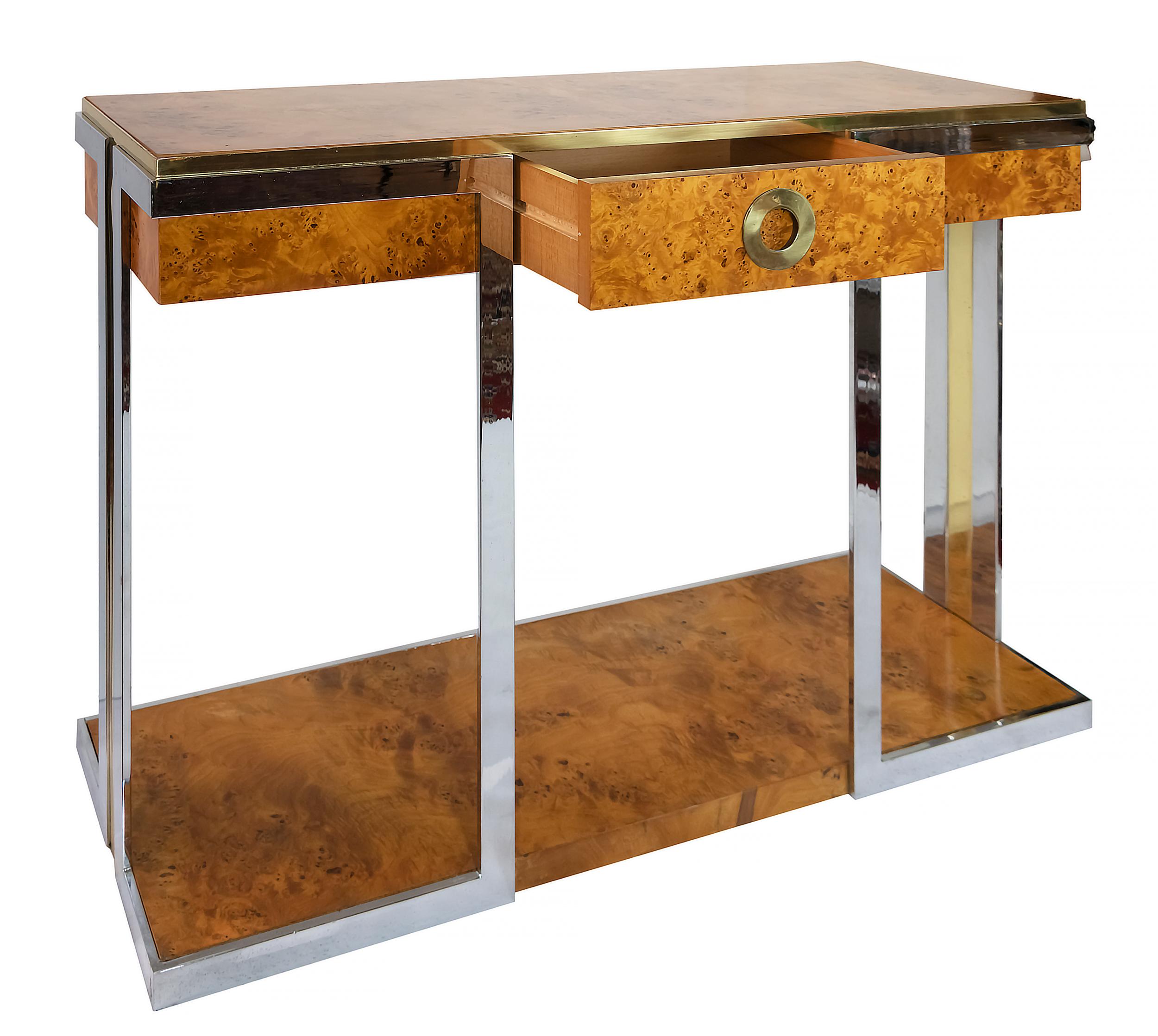 Mid-Century Modern Mid-Century Italian Burl Console Table by Willy Rizzo