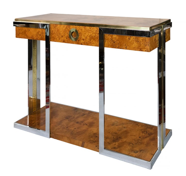 Mid-Century Italian Burl Console Table by Willy Rizzo In Good Condition For Sale In Vilnius, LT