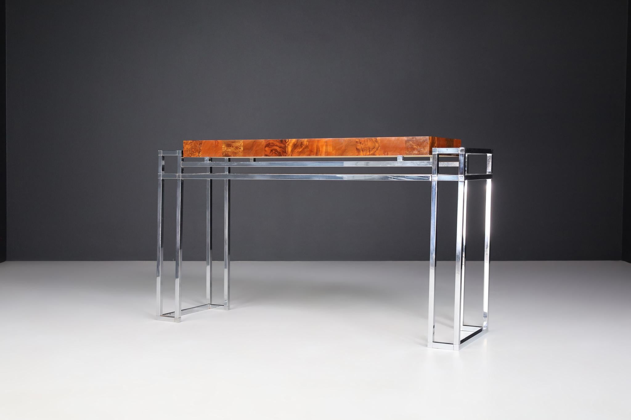 Late 20th Century Mid-Century Italian Burl Console Table by Willy Rizzo