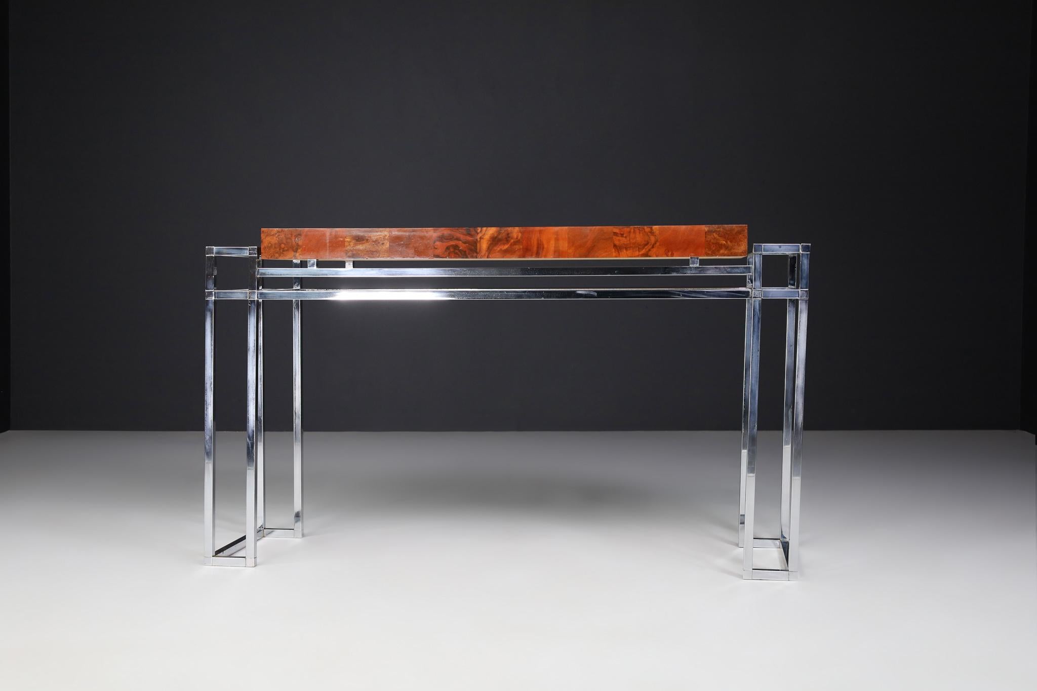 Mid-Century Italian Burl Console Table by Willy Rizzo 1