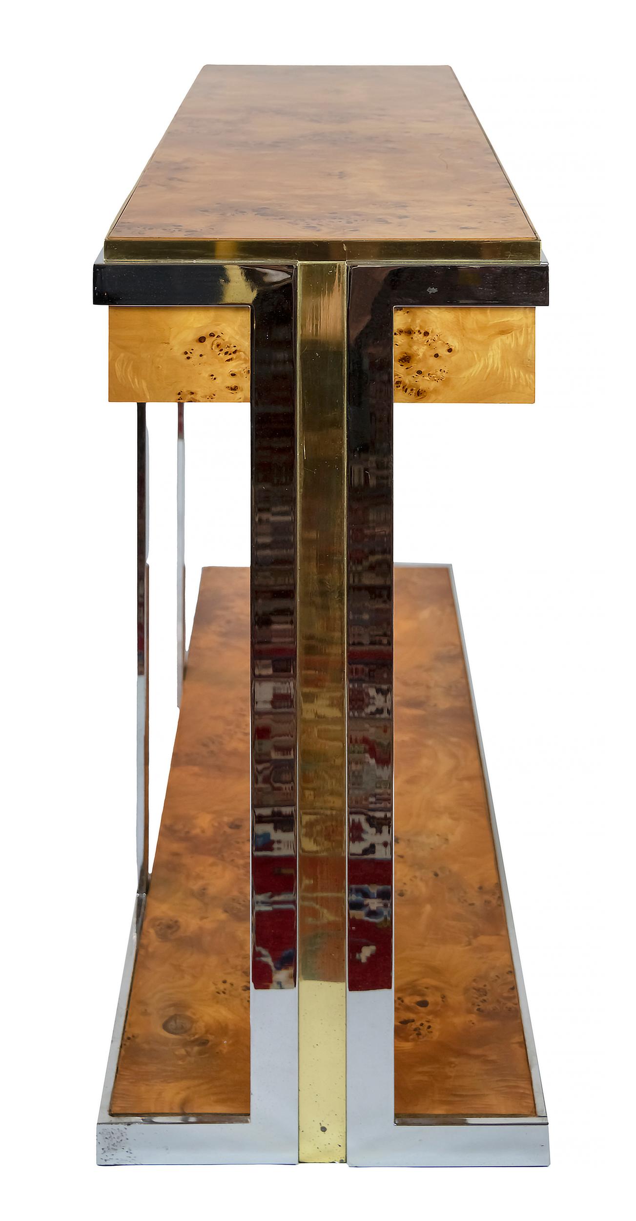Mid-Century Italian Burl Console Table by Willy Rizzo 1