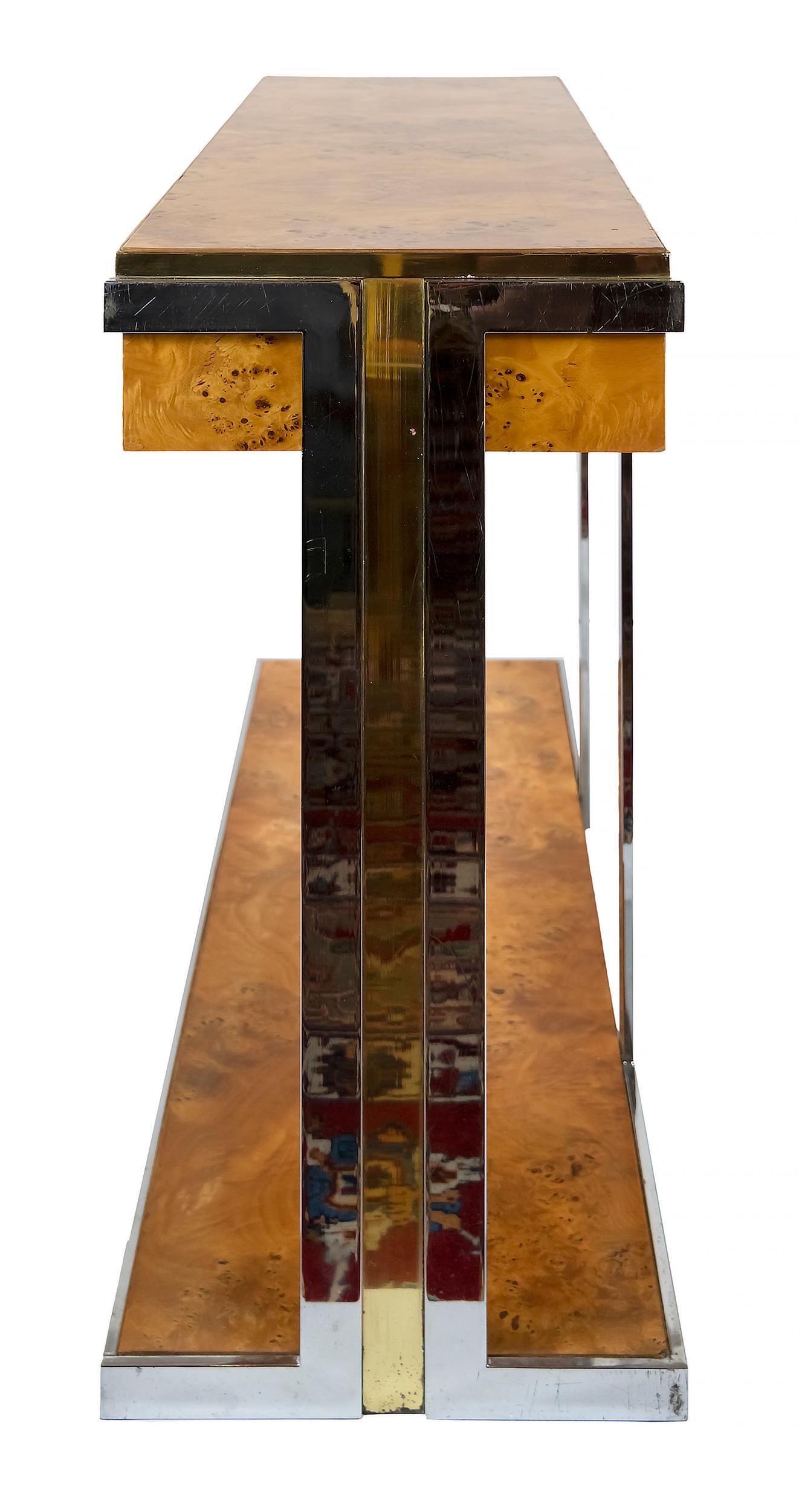 Mid-Century Italian Burl Console Table by Willy Rizzo 2