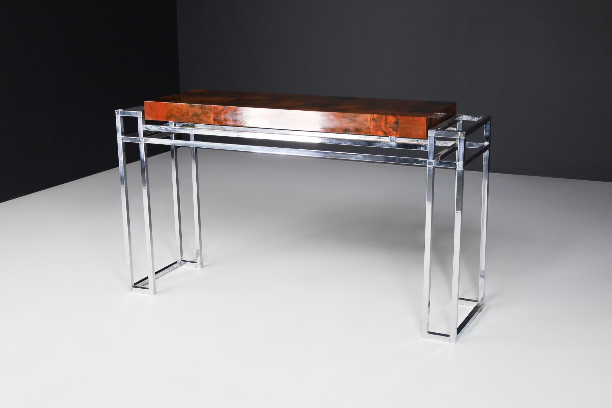 Mid-Century Italian Burl Console Table by Willy Rizzo 4