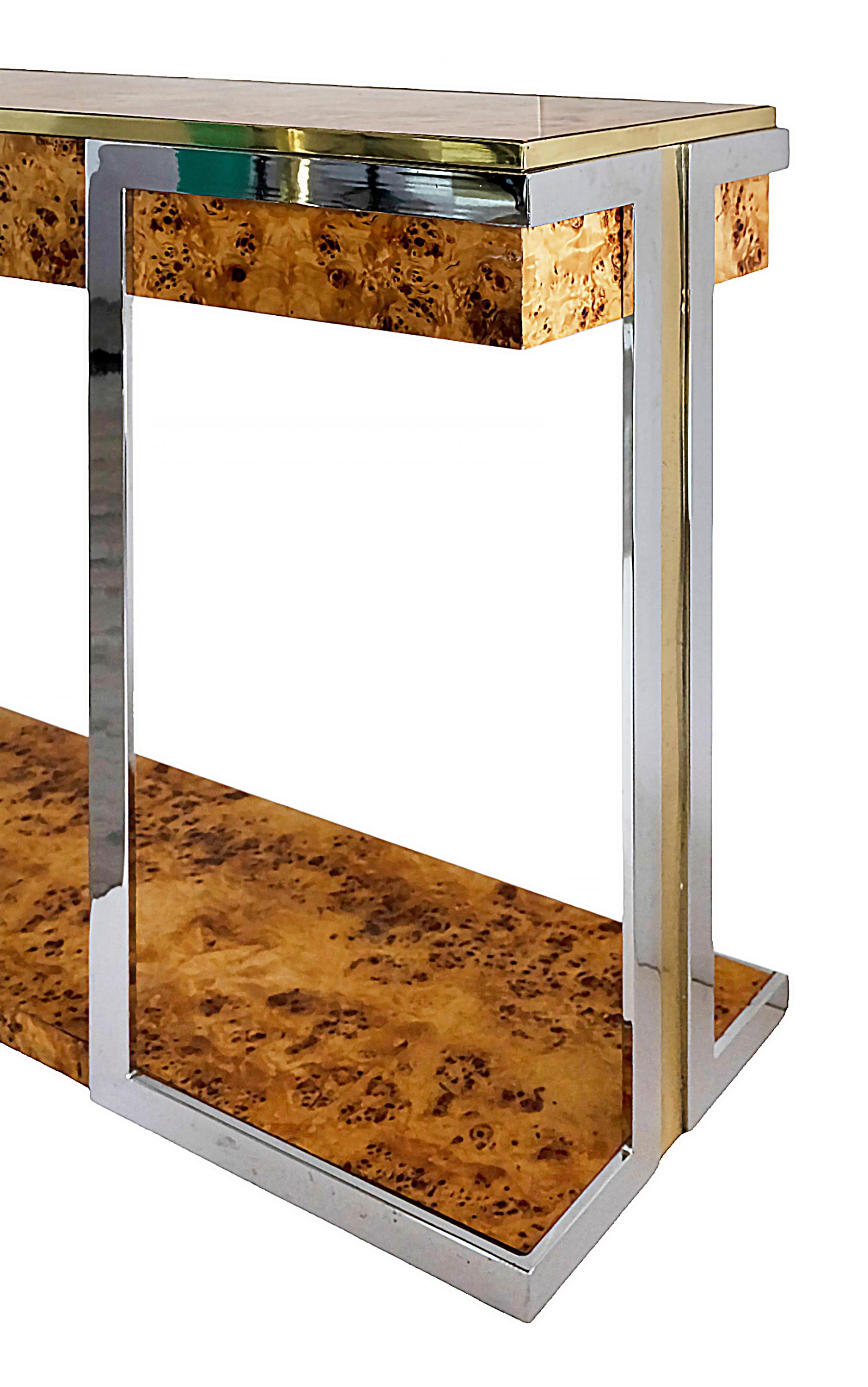 20th Century Mid-Century Italian Burl Console Table with Mirror by Willy Rizzo, 1970's For Sale