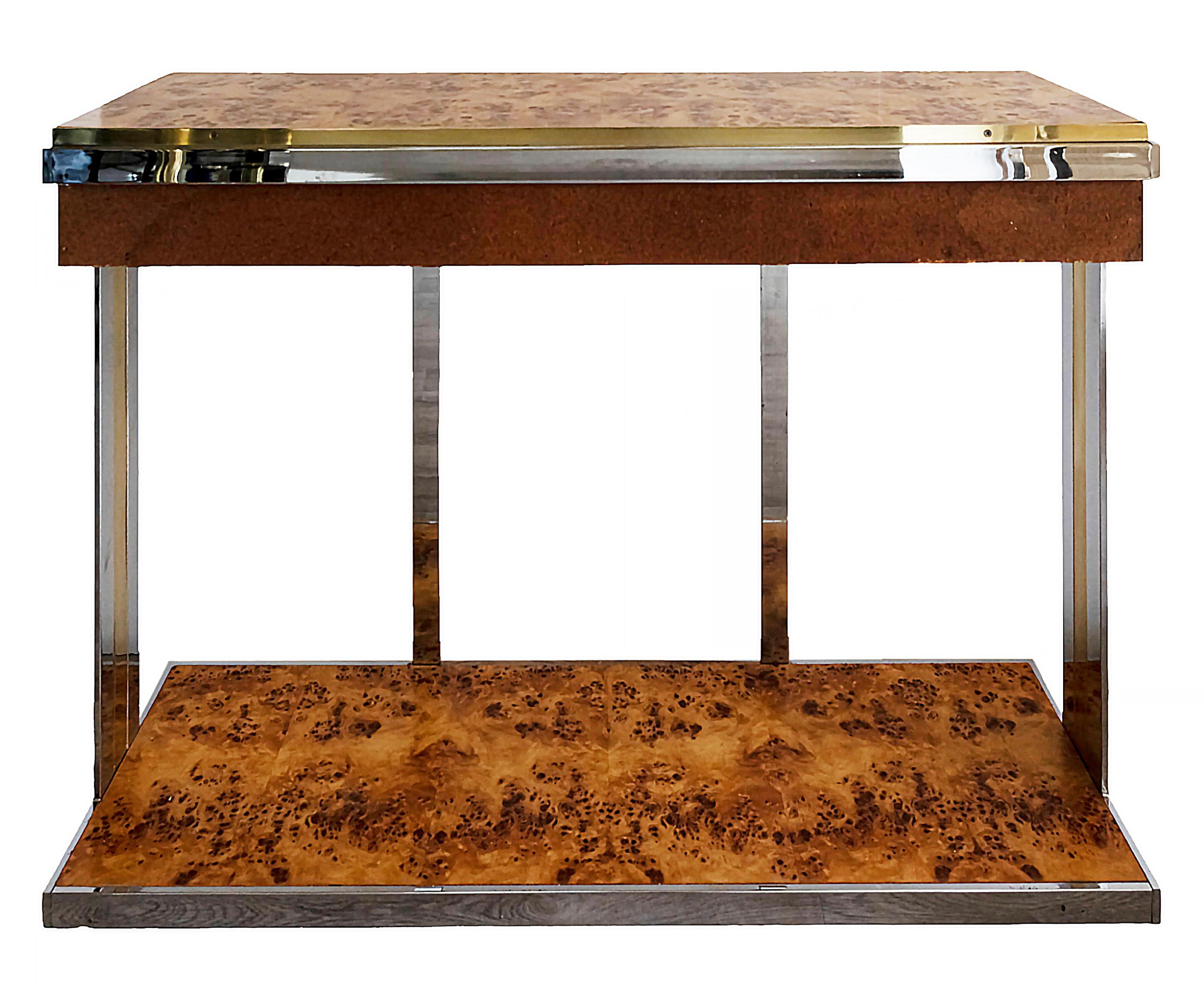 Mid-Century Italian Burl Console Table with Mirror by Willy Rizzo, 1970's For Sale 1