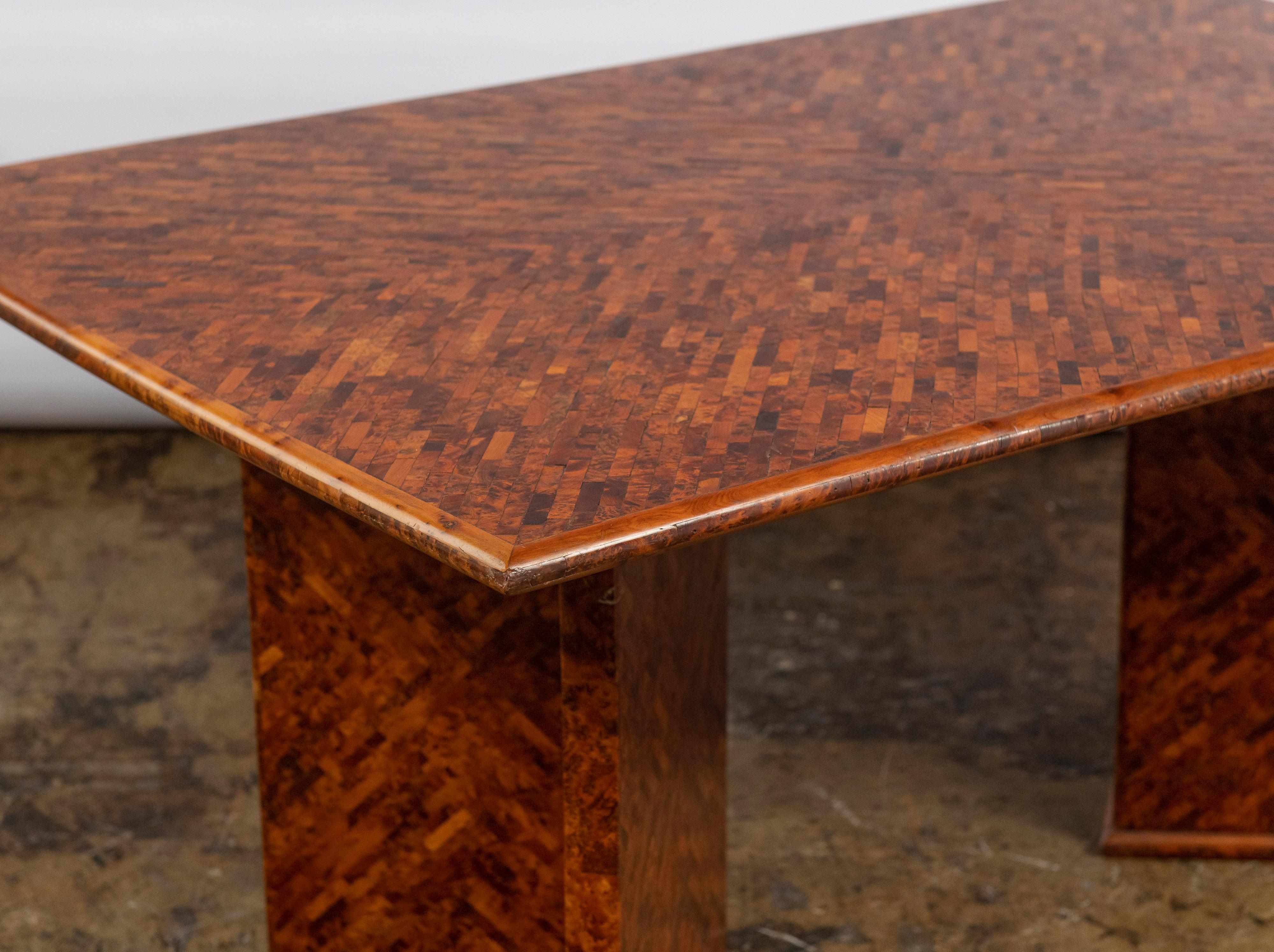 Midcentury Italian Burl Parquetry Table For Sale 1