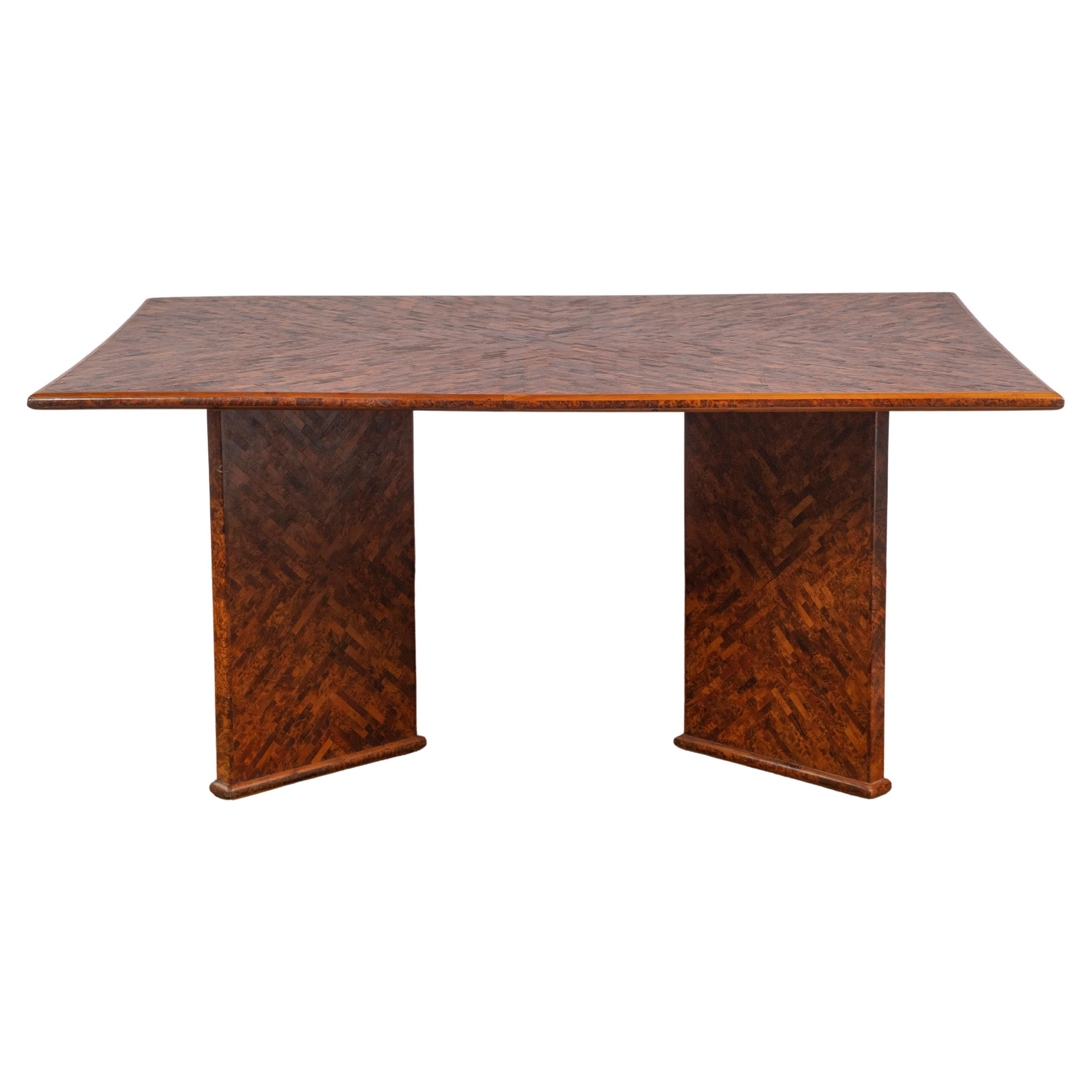 Midcentury Italian Burl Parquetry Table For Sale