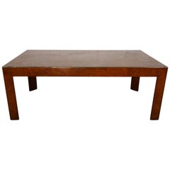 Mid Century Italian Burled Mahogany Parson Style Modern Coffee Table 1950s