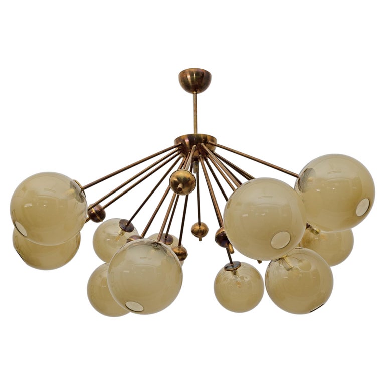 Mid-Century Italian Burnished Brass and Murano Glass Large Sputnik Chandelier