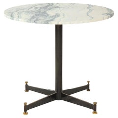 Midcentury Italian Café Table with Iron Base and Marble Top with Brass Details