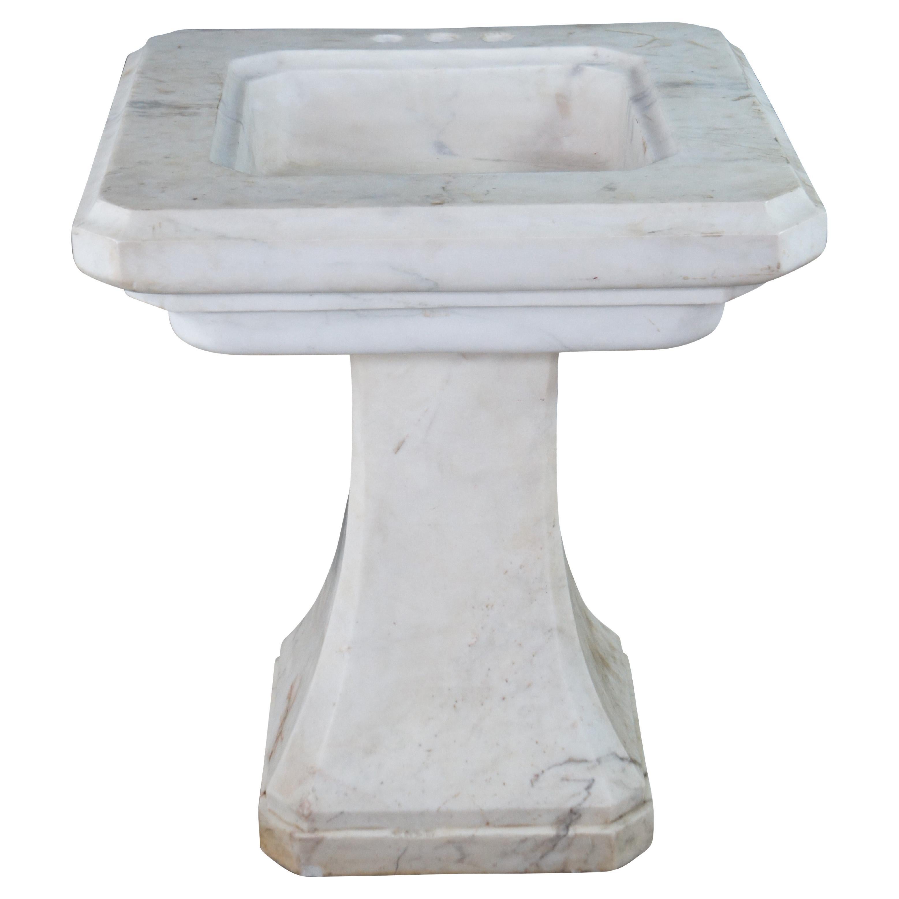 Mid Century Italian Carerra Marble Bathroom Pedestal Sink Basin 32"