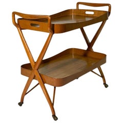 Midcentury Italian Cart Trolley with Removable Tray and Shelf below