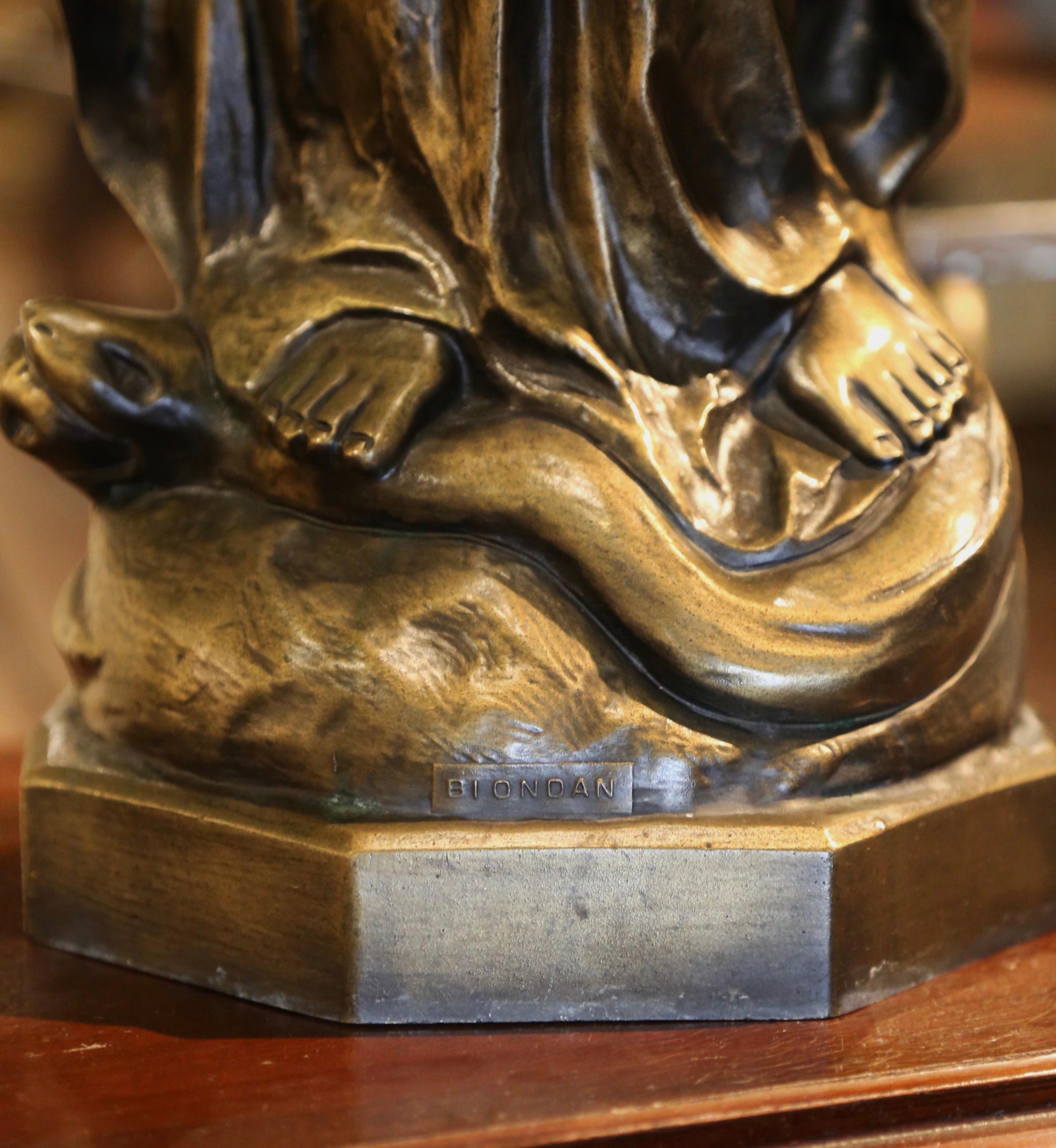Mid-Century Italian Carved Bronze Virgin Mary Statue Standing on Globe 1