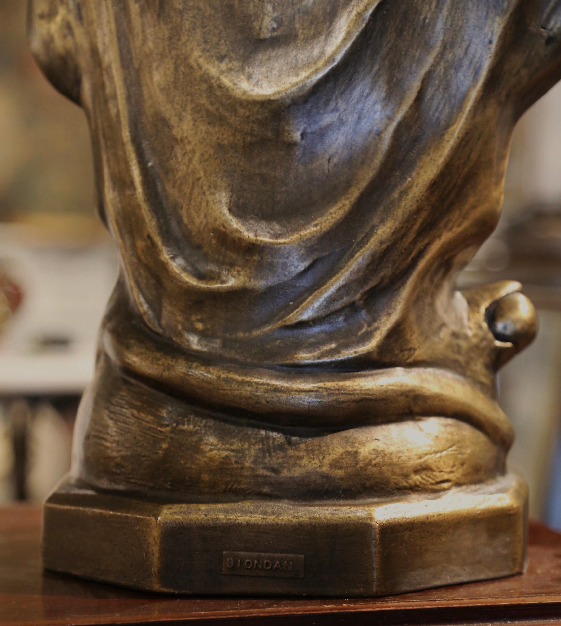Mid-Century Italian Carved Bronze Virgin Mary Statue Standing on Globe 3